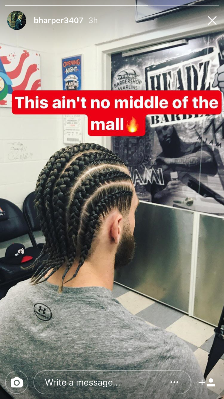 Bryce Harper traded his long locks for cornrows while on the DL