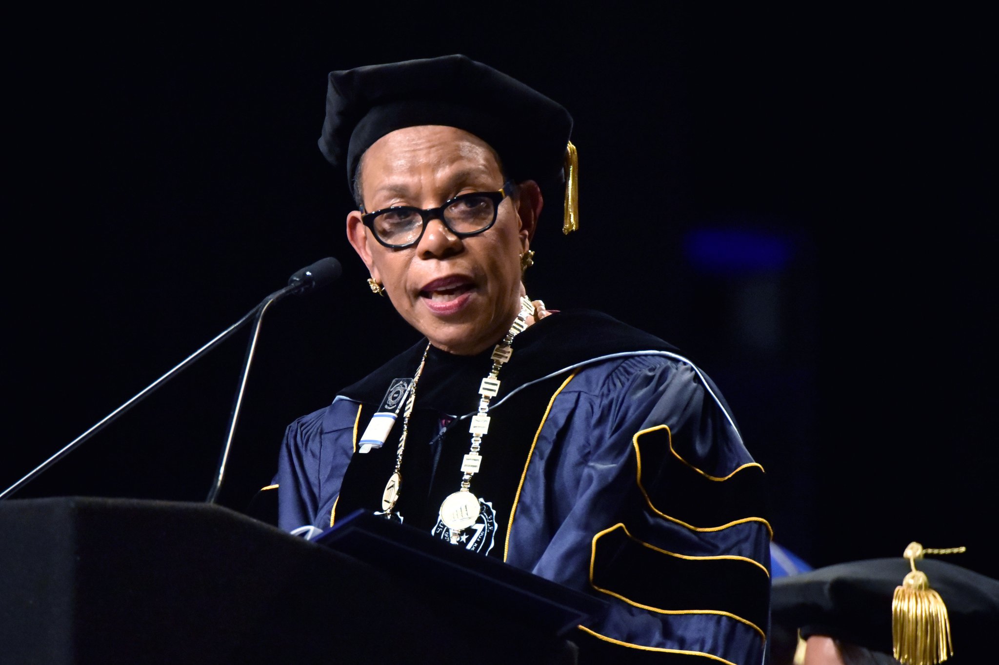 Dr. Mary Schmidt Campbell speaks during Spelman College 2016 Investiture Ceremony at Georgia World Congress Center in Atlanta on Saturday, April 9, 2016. HYOSUB SHIN / HSHIN@AJC.COM