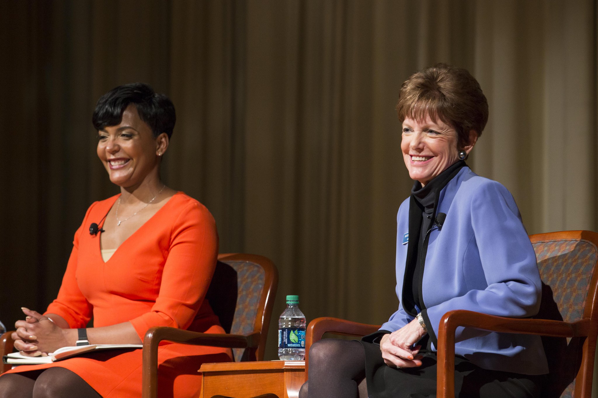 Atlanta mayoral candidates Keisha Lance Bottoms (left) and Mary Norwood participate in a forum at the Carter Center on Tuesday, November 28, 2017.