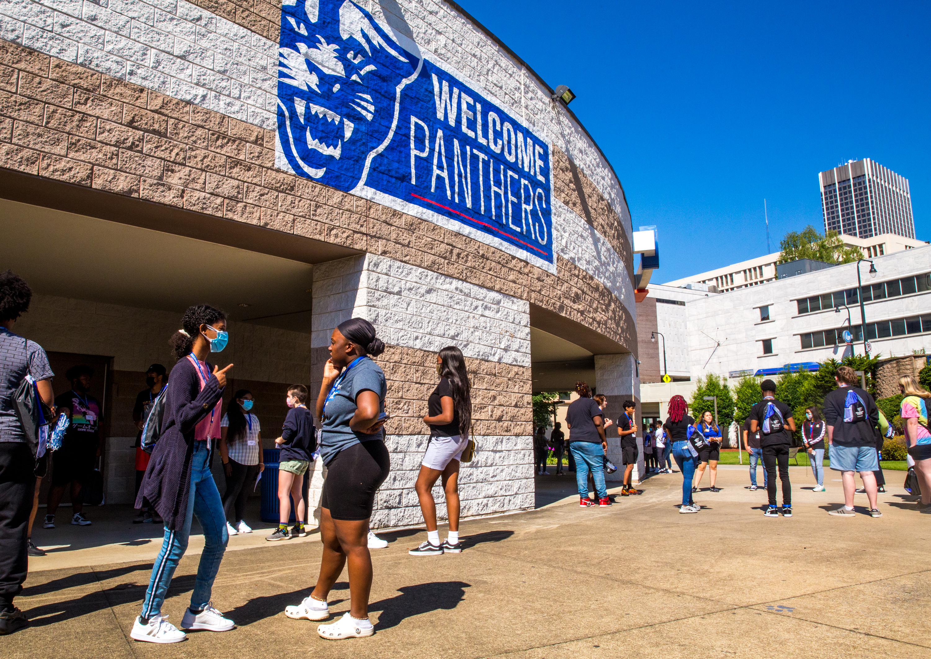 Georgia State University holds orientation for more than 150 incoming students Wednesday, June 23, 2021. Parents and students are presented with school standards and matched with student orientation leaders for group tours of the campus. Students move to campus in August. (Jenni Girtman for The Atlanta Journal-Constitution)