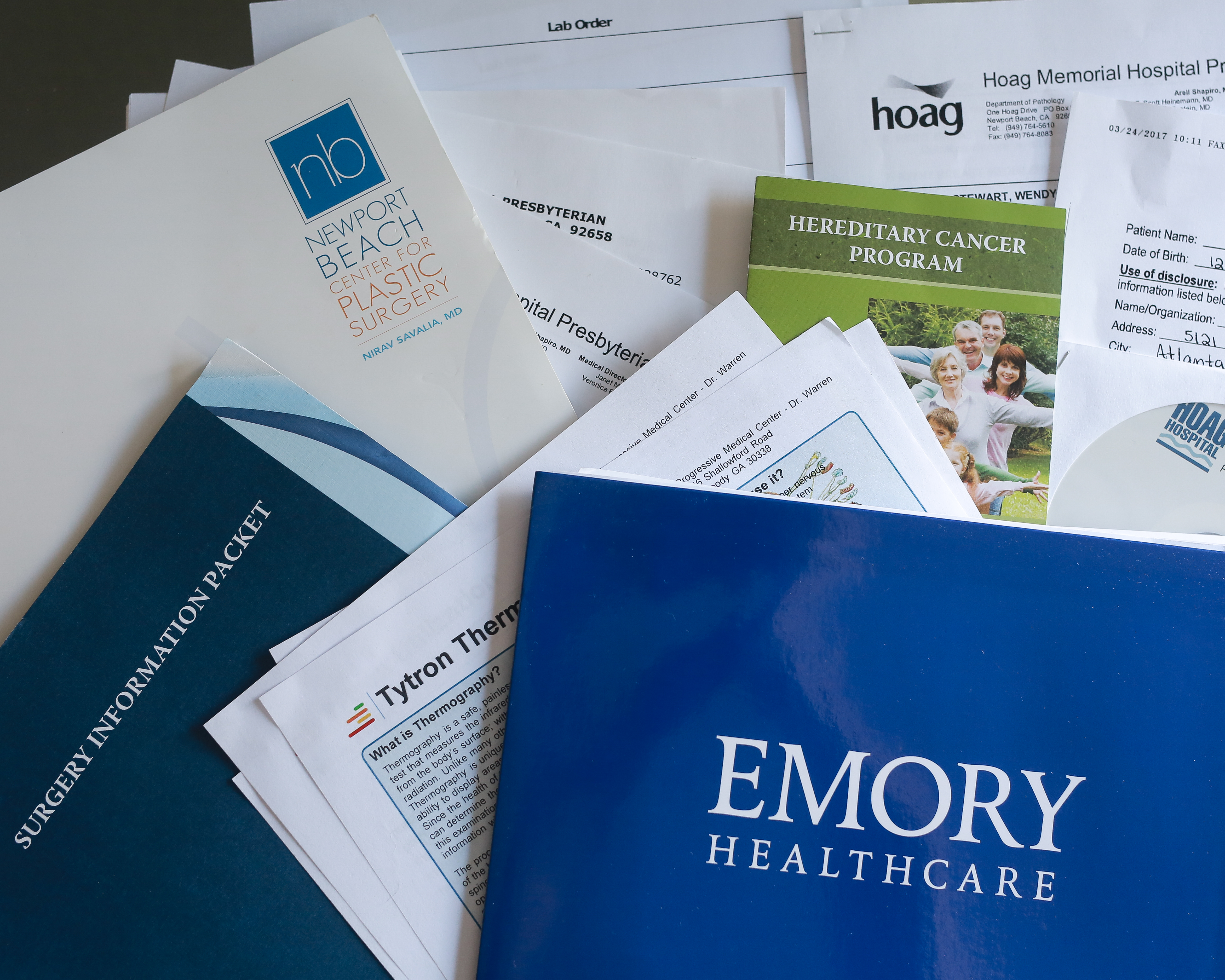 Some of Wendy Stewart's medical records for her brest cancer treatment history are seen in her home on Monday, May 6, 2019, in Chamblee.