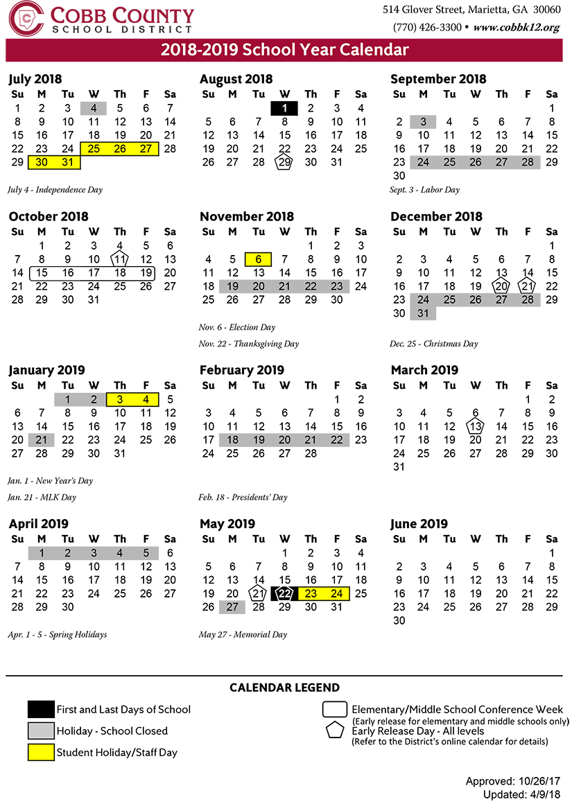 Cobb County Schools 201819 calendar