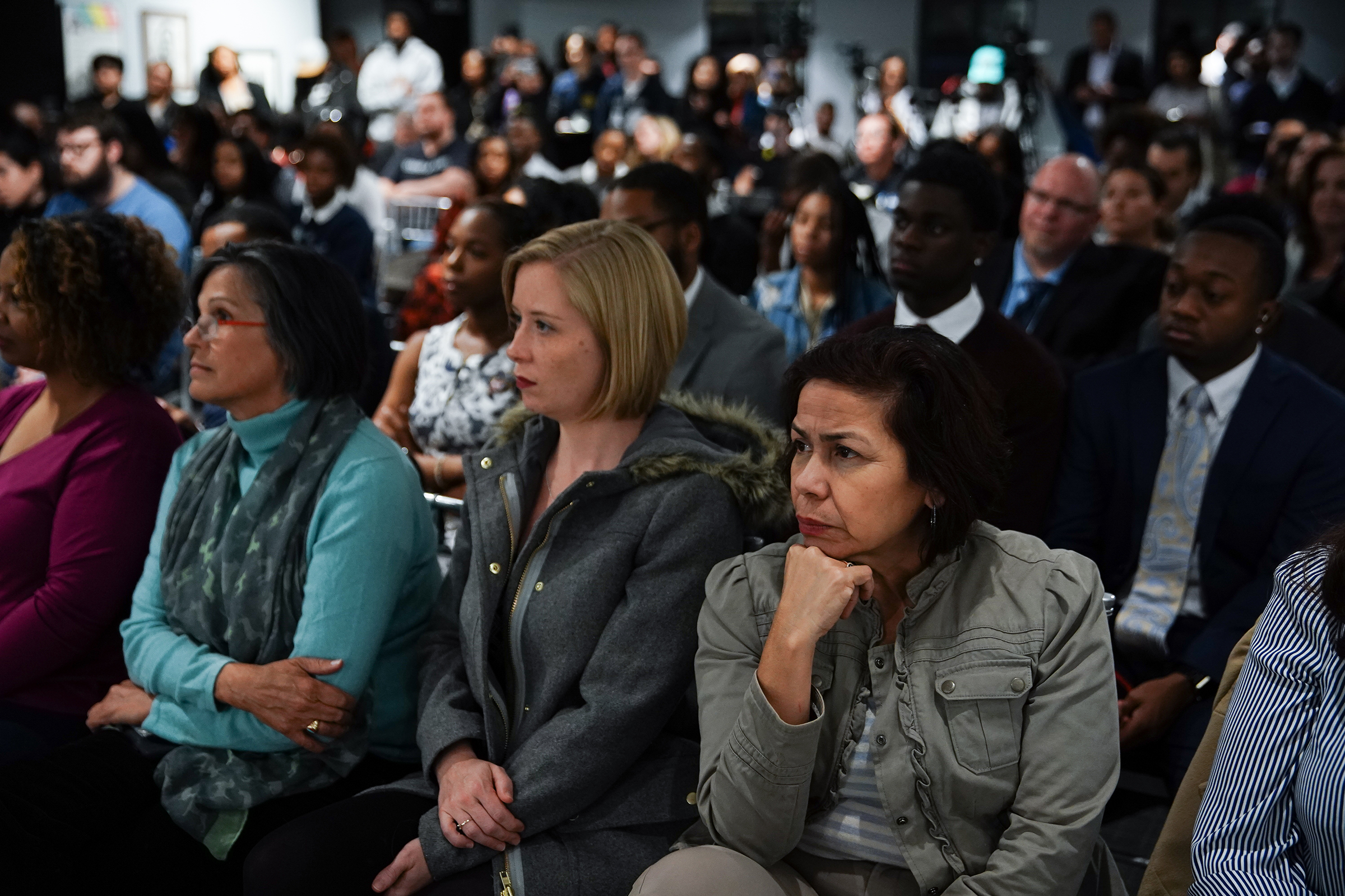 Attendees listen to U.S. Democratic presidential candidate Juli·n Castro as he participates in a conversation with Angela Rye at Paschal's on November 19, 2019, in Atlanta. Elijah Nouvelage for The Atlanta Journal-Constitution