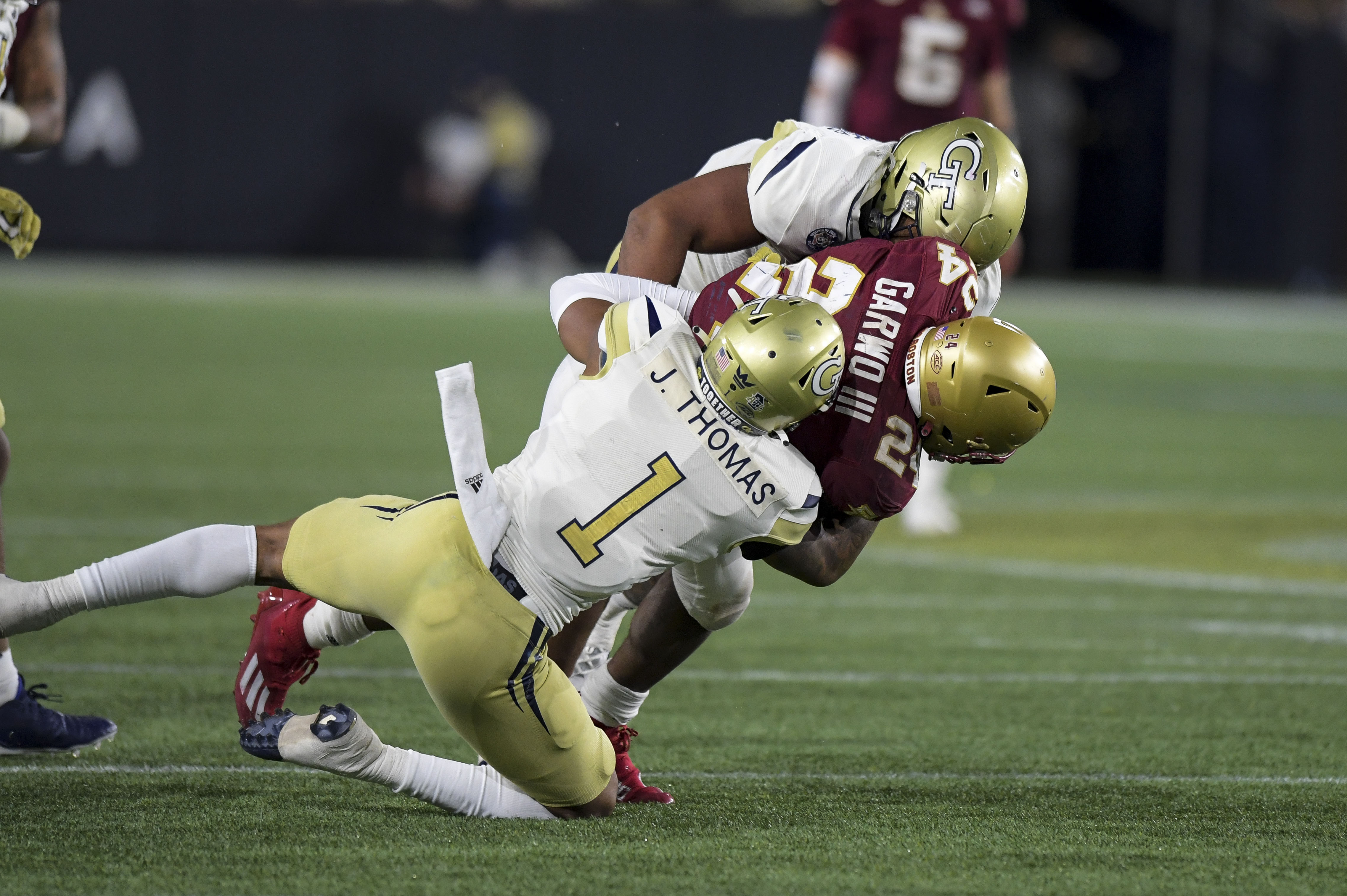 Georgia Tech defensive back Juanyeh Thomas runs the 40-yard dash at the NFL  football scouting combine, Sunday, March 6, 2022, in Indianapolis. (AP  Photo/Charlie Neibergall Stock Photo - Alamy