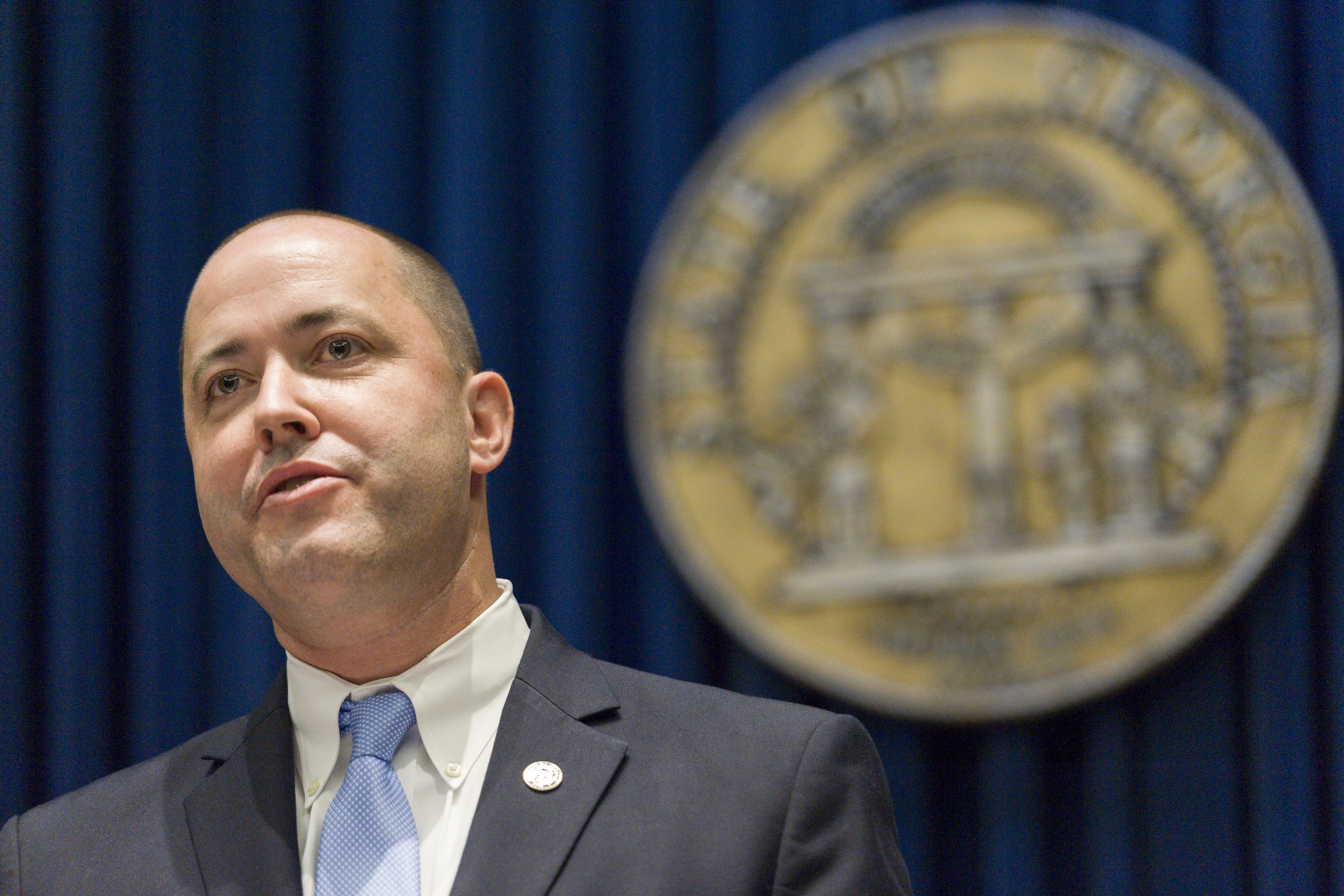 October 12, 2016, Atlanta - Chris Carr responds to a reporters question during a press conference where he was appointed the next Attorney General following the Board of Regents vote to hire current Attorney General Sam Olens as president of Kennesaw State University in Atlanta, on Wednesday, October 12, 2016. Carr will take his new position on November 1.(DAVID BARNES / DAVID.BARNES@AJC.COM)