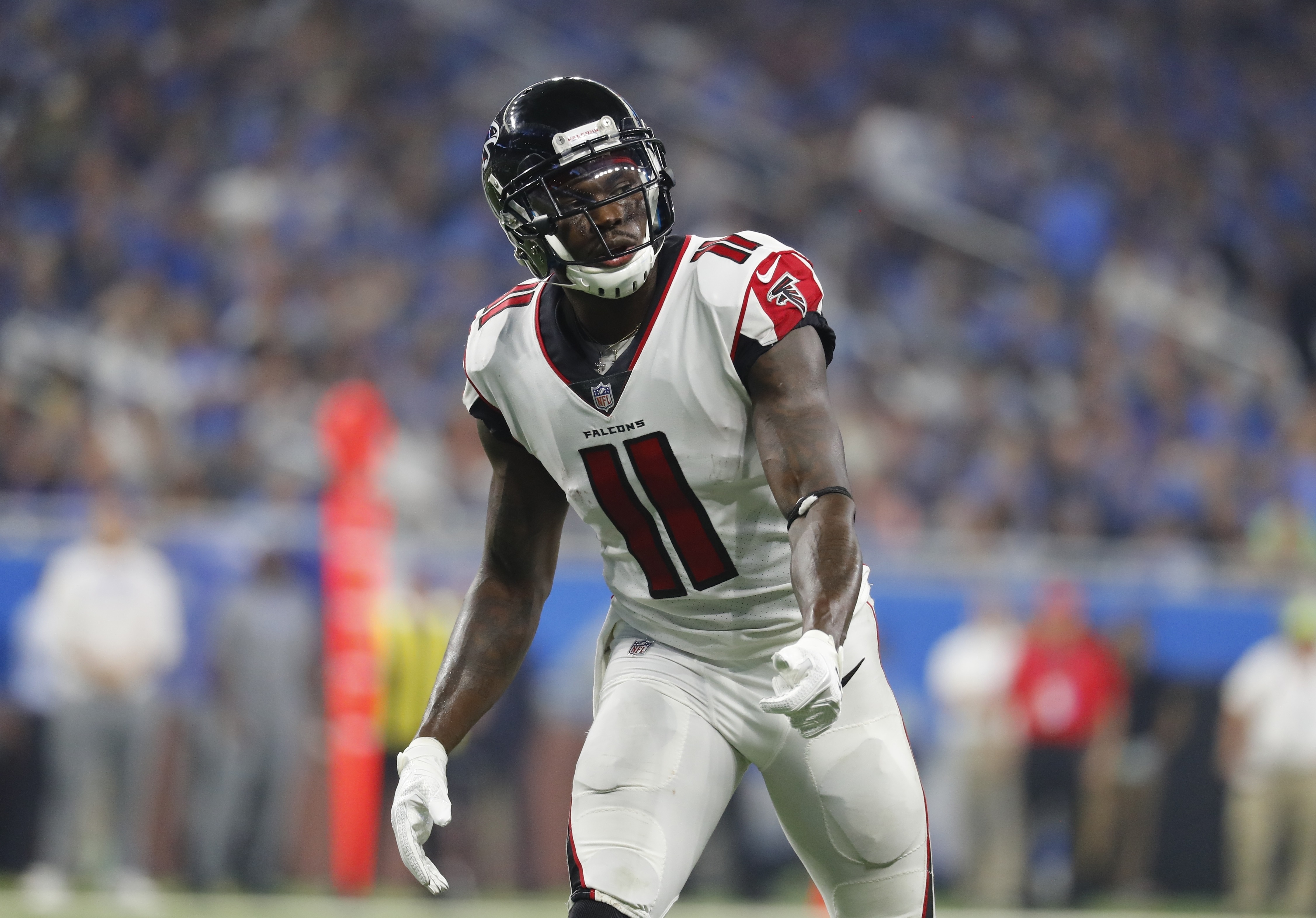 Julio Jones of the Atlanta Falcons warms up before the game against