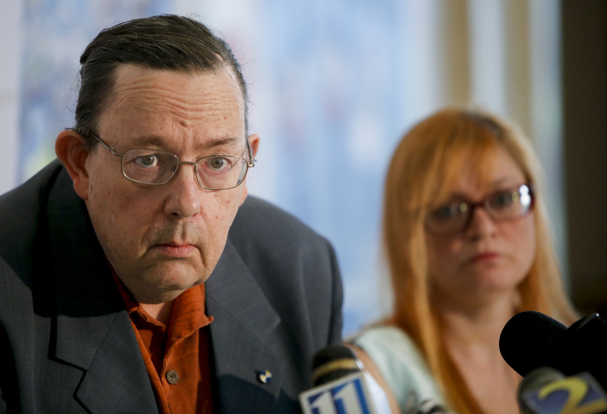 Bill Schultz, father of Scout Schultz, listens to a question at a press conference in Atlanta, Georgia, on Monday, Sept. 18, 2017. Schultz was a 21 year-old Georgia Tech student who was shot and killed after a confrontation with police on campus on Saturday, Sept. 16, 2017. The family maintains that the officer who killed Schultz took excessive measures and that Schultz’ death was unnecessary.