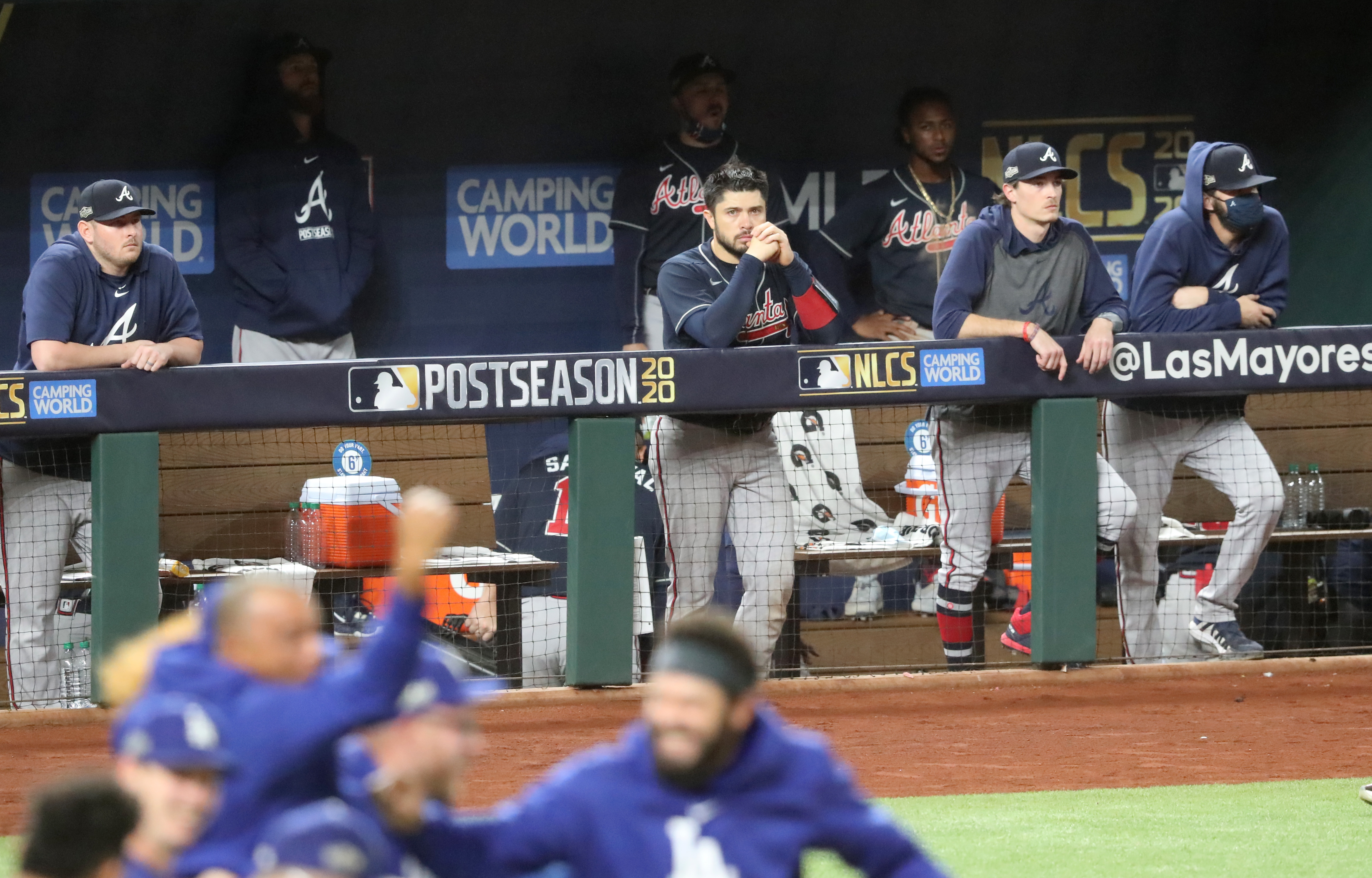 Nick Markakis of the Atlanta Braves heads to the dugout during the