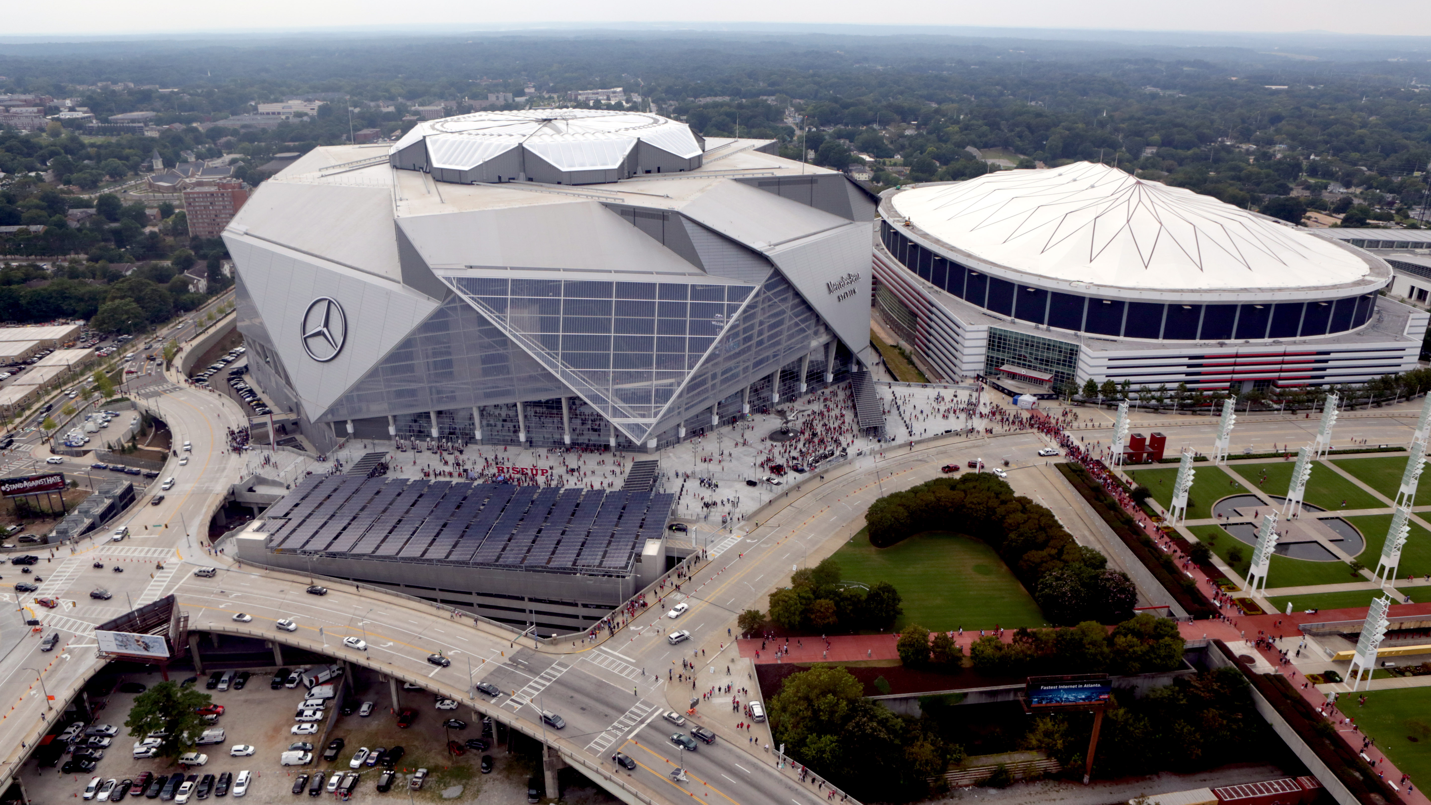 A Bird's-Eye View Of Mercedes-Benz Stadium, Atlanta's Epic NFL Wonderplex