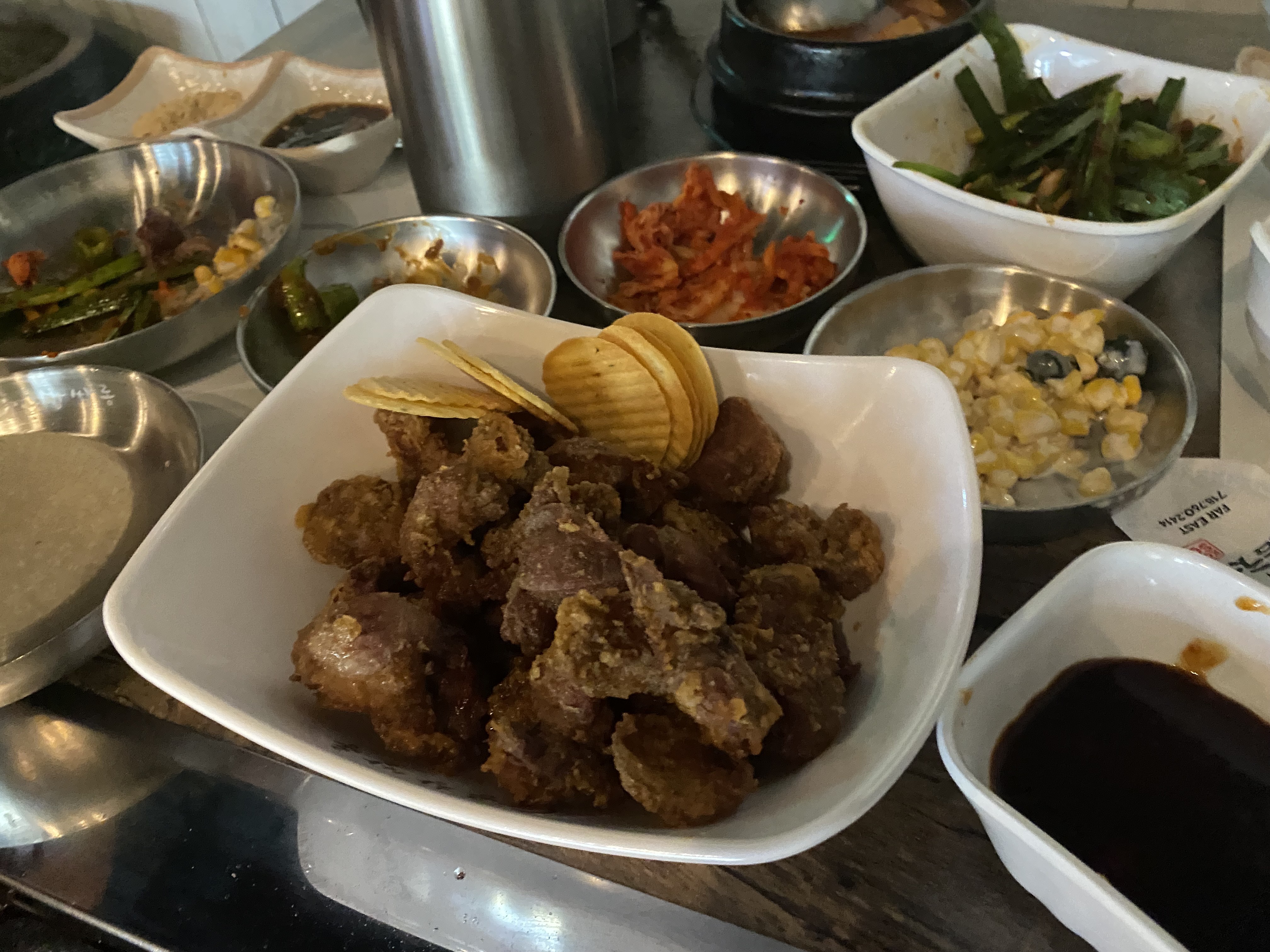 An order of fried chicken gizzards at Gopchang Salon quickly disappeared.  Ligaya Figueres/ligaya.figueras@ajc.com 