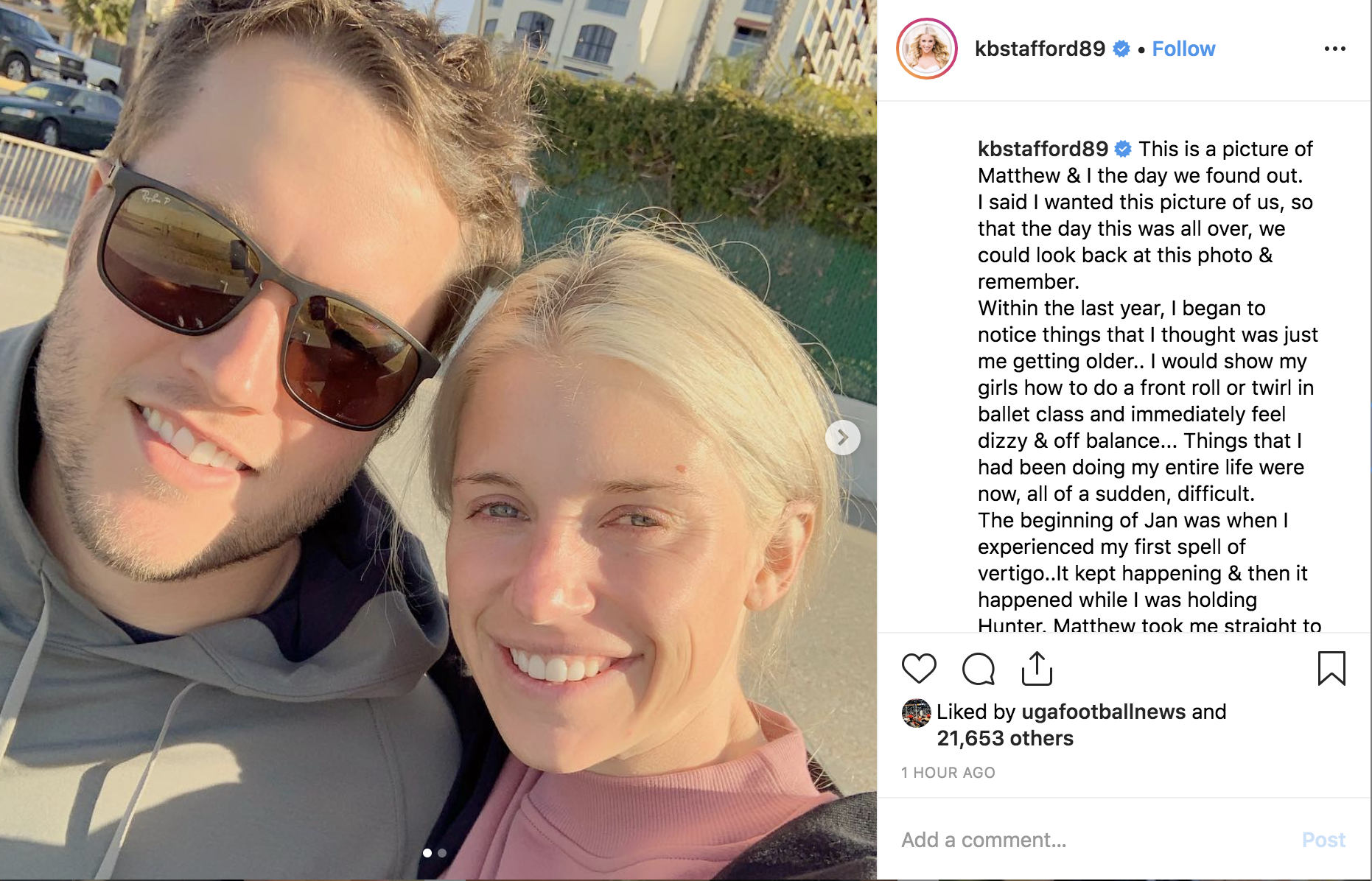 Matthew Stafford's Wife Kelly Details Recovery from Brain Tumor