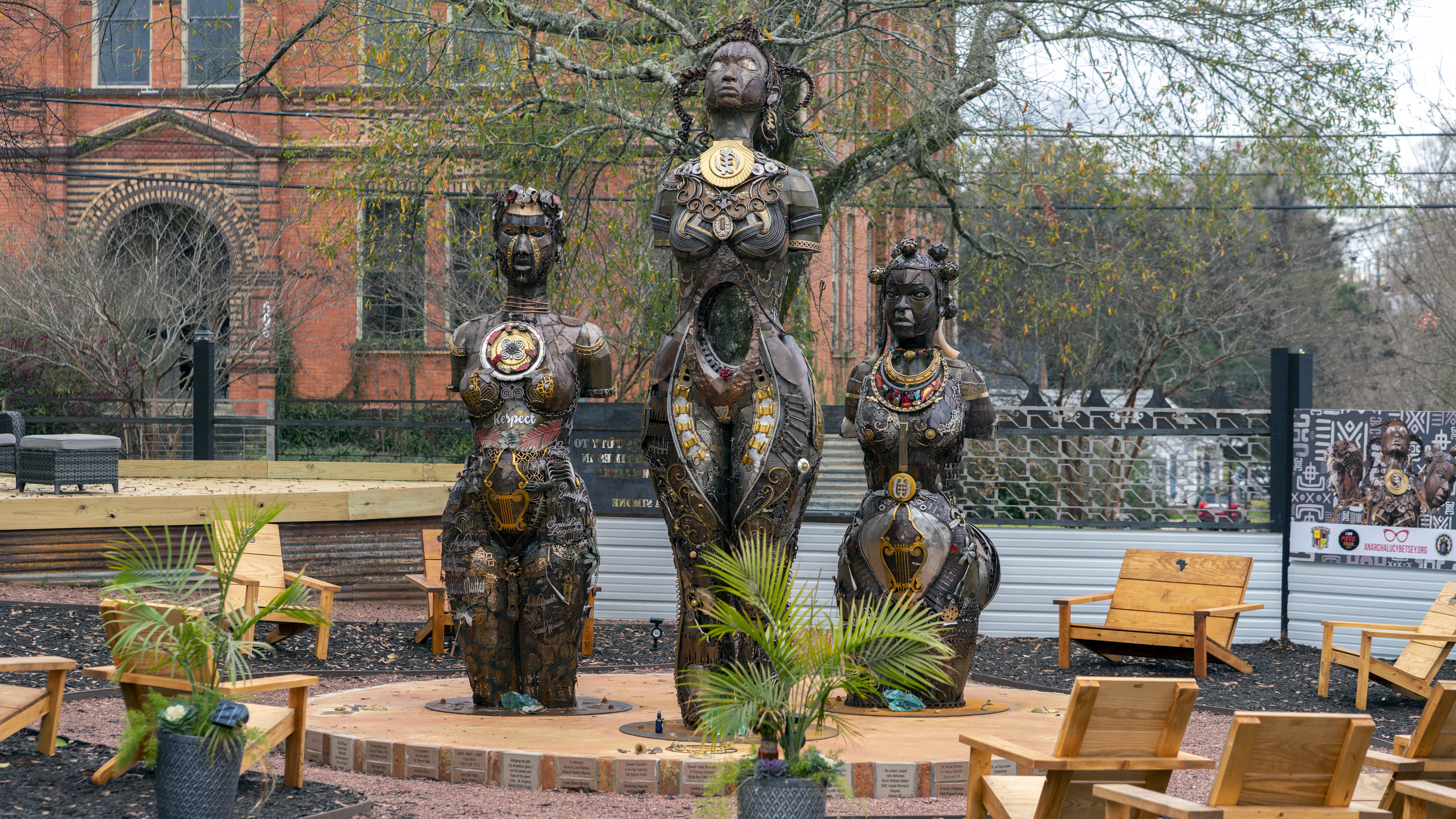 "The Mothers of Gynecology," as rendered by Montgomery artist Michelle L. Browder (with Deborah Shedrick and a team of artists). From left to right, Betsey, Anarcha, and Lucy.
