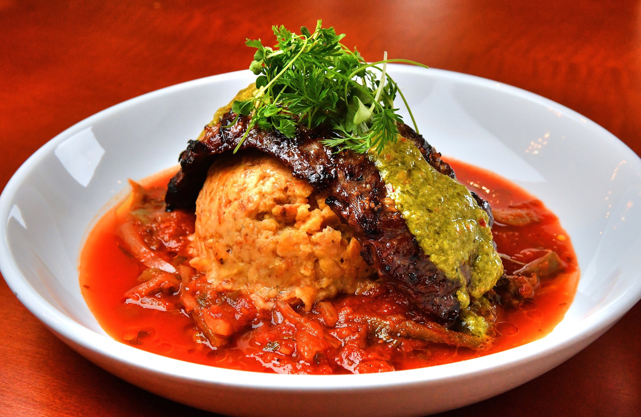 Churrasco Steak Mofongo with Chimichurri and Creole Sauces. (Contributed by Chris Hunt Photography)