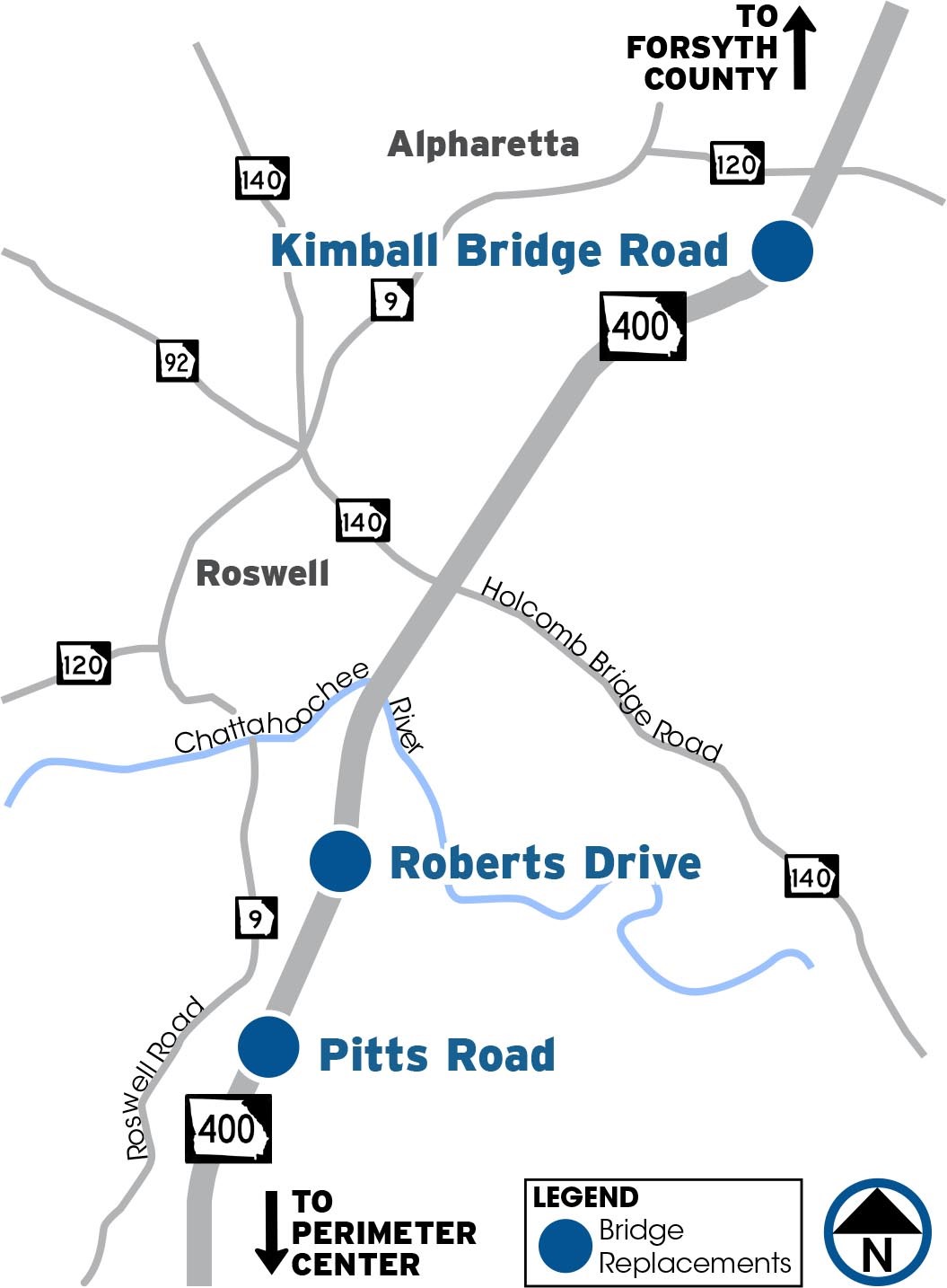 The Georgia Department of Transportation has picked two firms to replace three bridges along Ga. 400 in Fulton County. It's part of the agency's larger plan to build 16 miles of toll lanes along the highway. (Courtesy of GDOT)