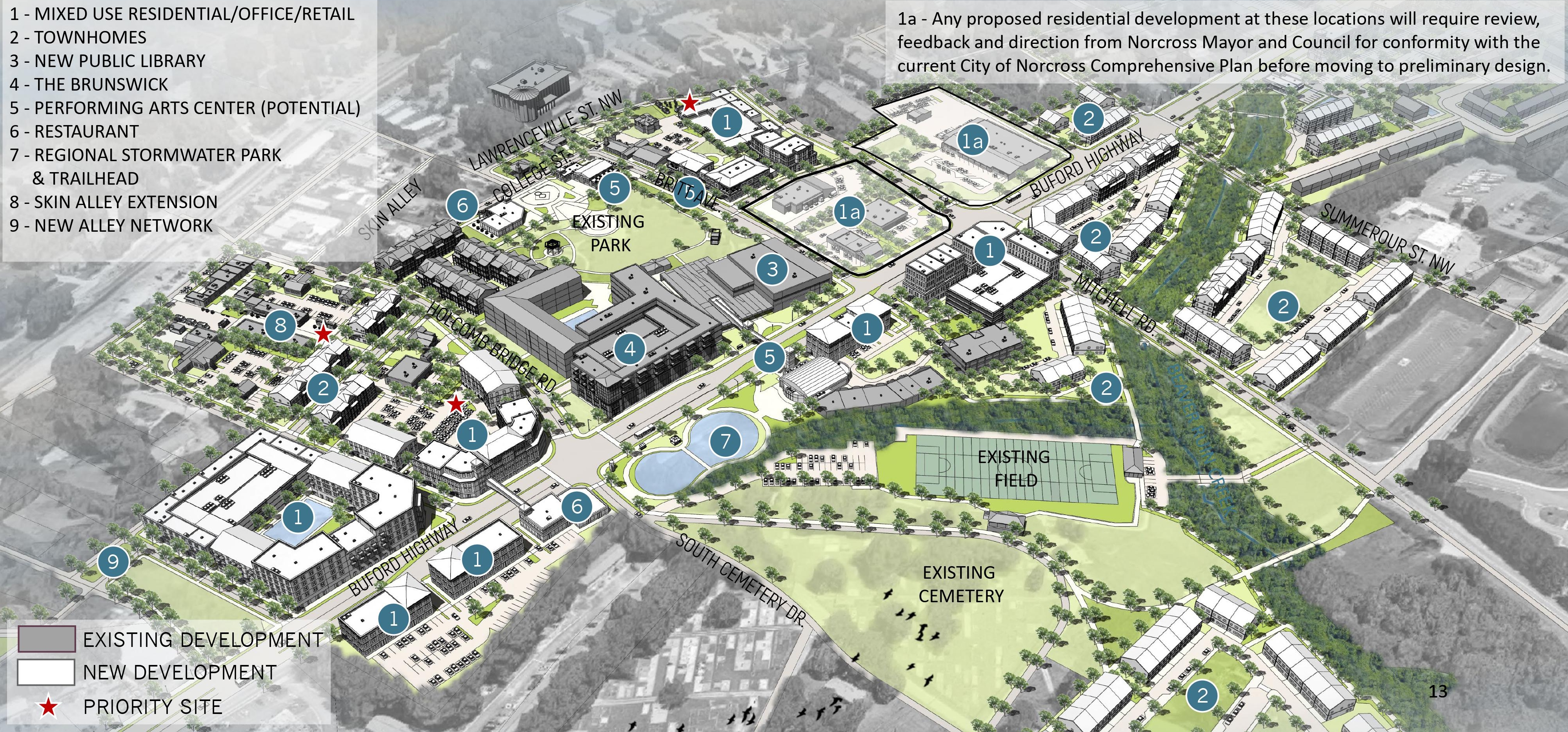 The section of Buford Highway near downtown Norcross. Townhomes, mixed-use spaces and a performing arts center could accompany other development projects underway or completed in the area. (Courtesy City of Norcross)