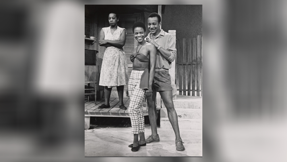 Vinnette Carroll is on stage with Cicely Tyson and an unidentified actor in the 1962 production of "Moon on a Rainbow Shawl" by Errol John. Courtesy New York Public Library Archives and Savanna Washington