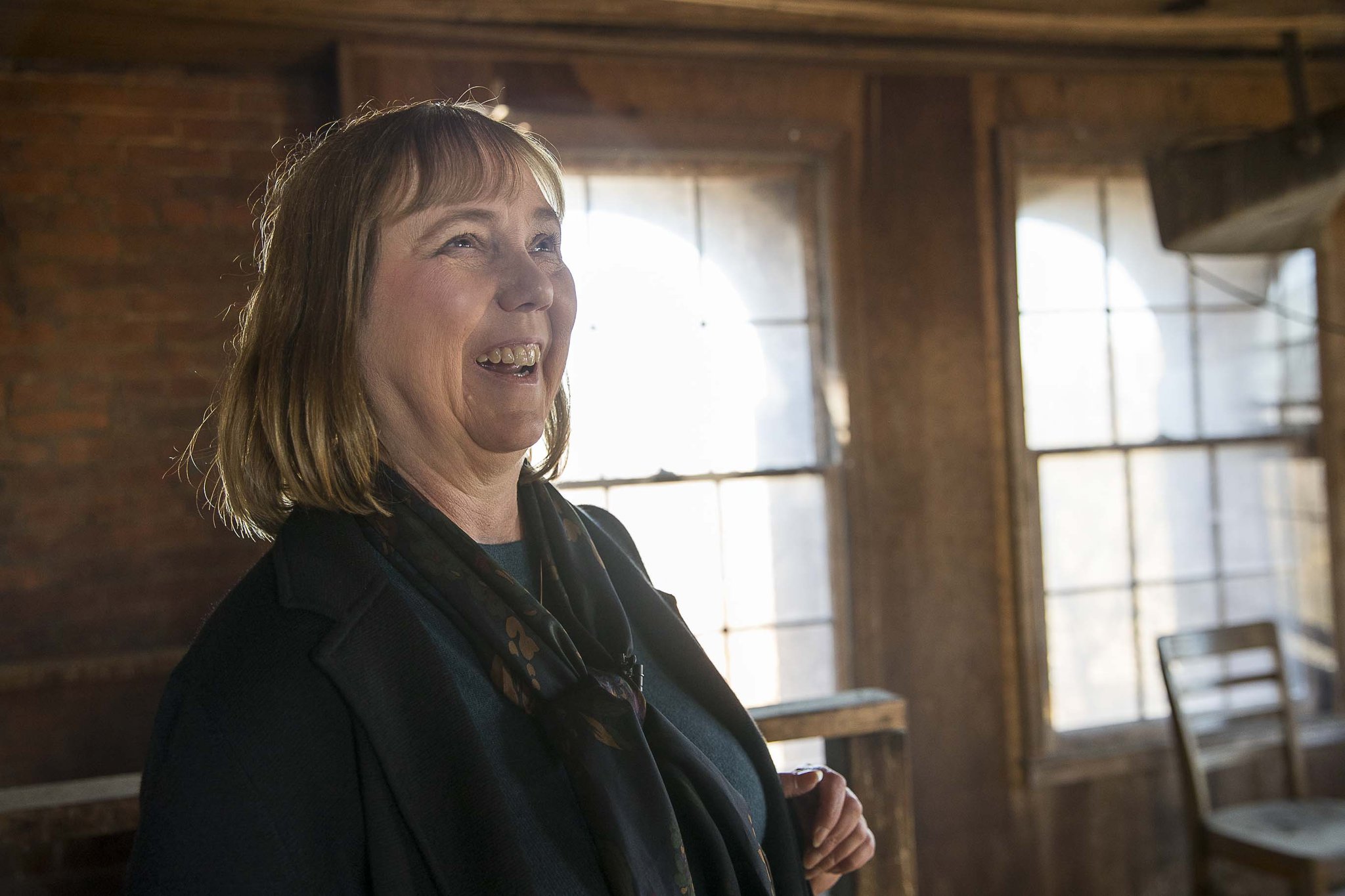 Architect Susan Turner talks about the structure of Fountain Hall while giving a tour of the space on the campus of Morris Brown College, Thursday, December 5, 2019. Turner is an architect who has extensively studied the building as a principal at Lord Aeck Sargent. She was hired by the U.S. National Park Service to assesses the building and develop the stabilization plan. (ALYSSA POINTER/ALYSSA.POINTER@AJC.COM)