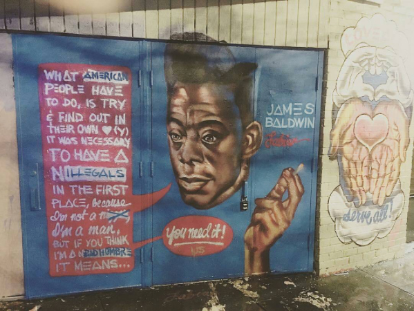 This mural of author James Baldwin, by "Occasional Superstar," is on Flat Shoals Road.