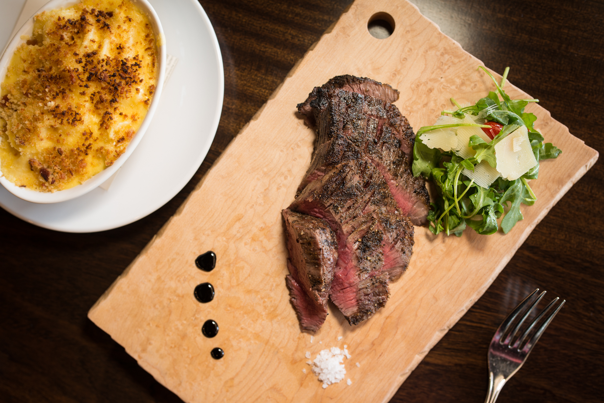 From the Earth Wagyu Steak with Cheddar and Goat Cheese Mac side. Photo credit- Mia Yakel.