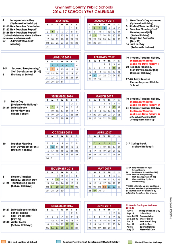 Gwinnett County School Calendar 2016 17