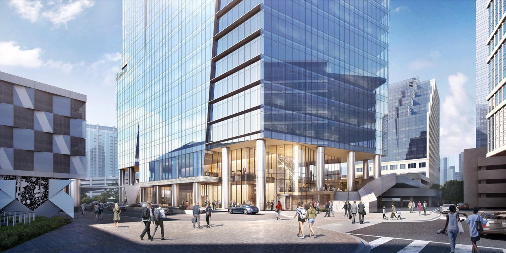A rendering of a future office and condo tower to rise over Peachtree Road and Ga. 400 in Buckhead. On Monday, Regent Partners and Batson-Cook Development Co. announced a partnership with TIER REIT of Dallas to develop the new high-rise. Regent and Batson-Cook, meanwhile, plan an apartment tower (not pictured) on a portion of the site.