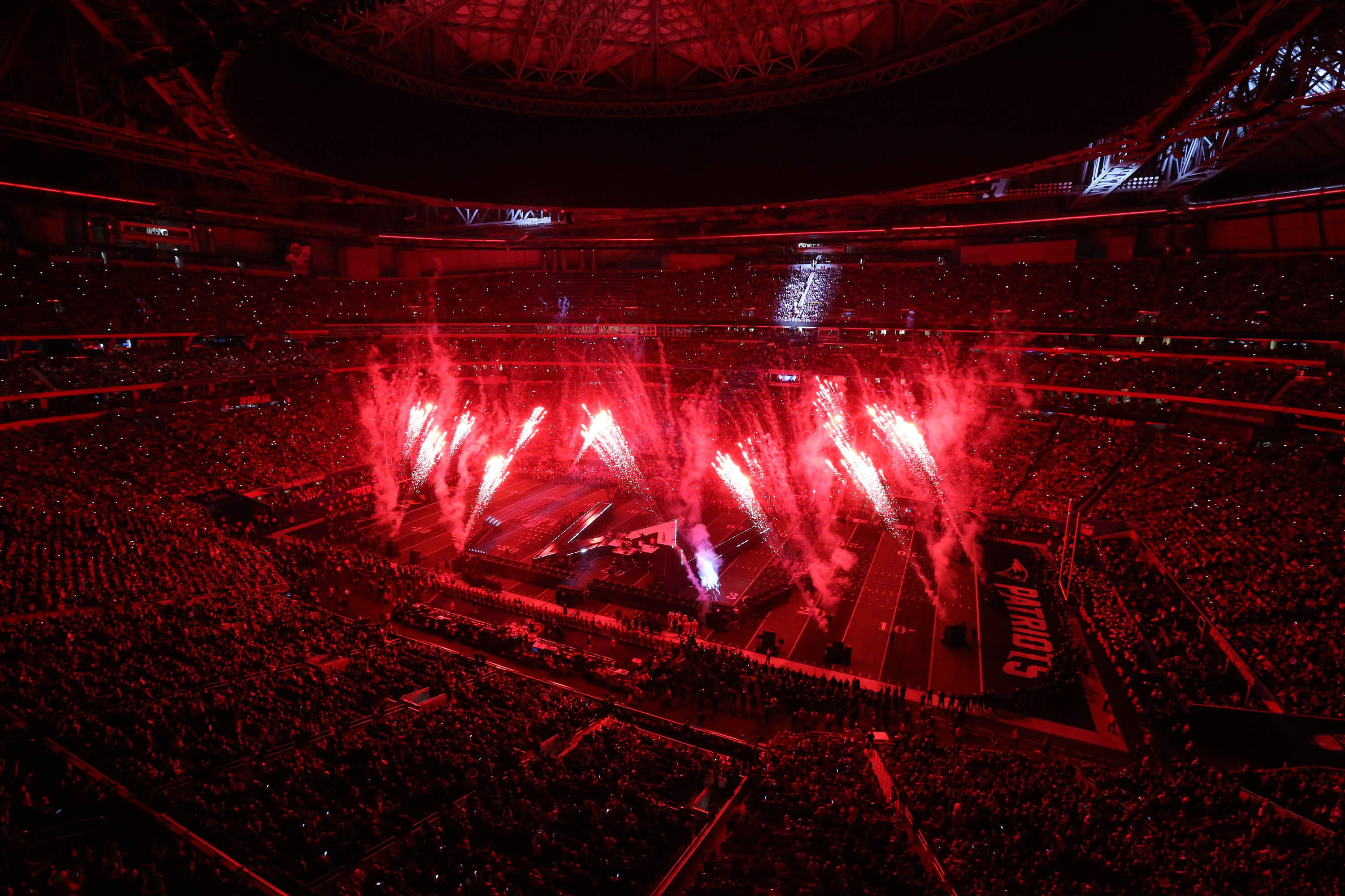A look at the halftime show during Super Bowl LIII on Sunday, Feb. 3, 2019. (JOHN SPINK/JSPINK@AJC.COM)