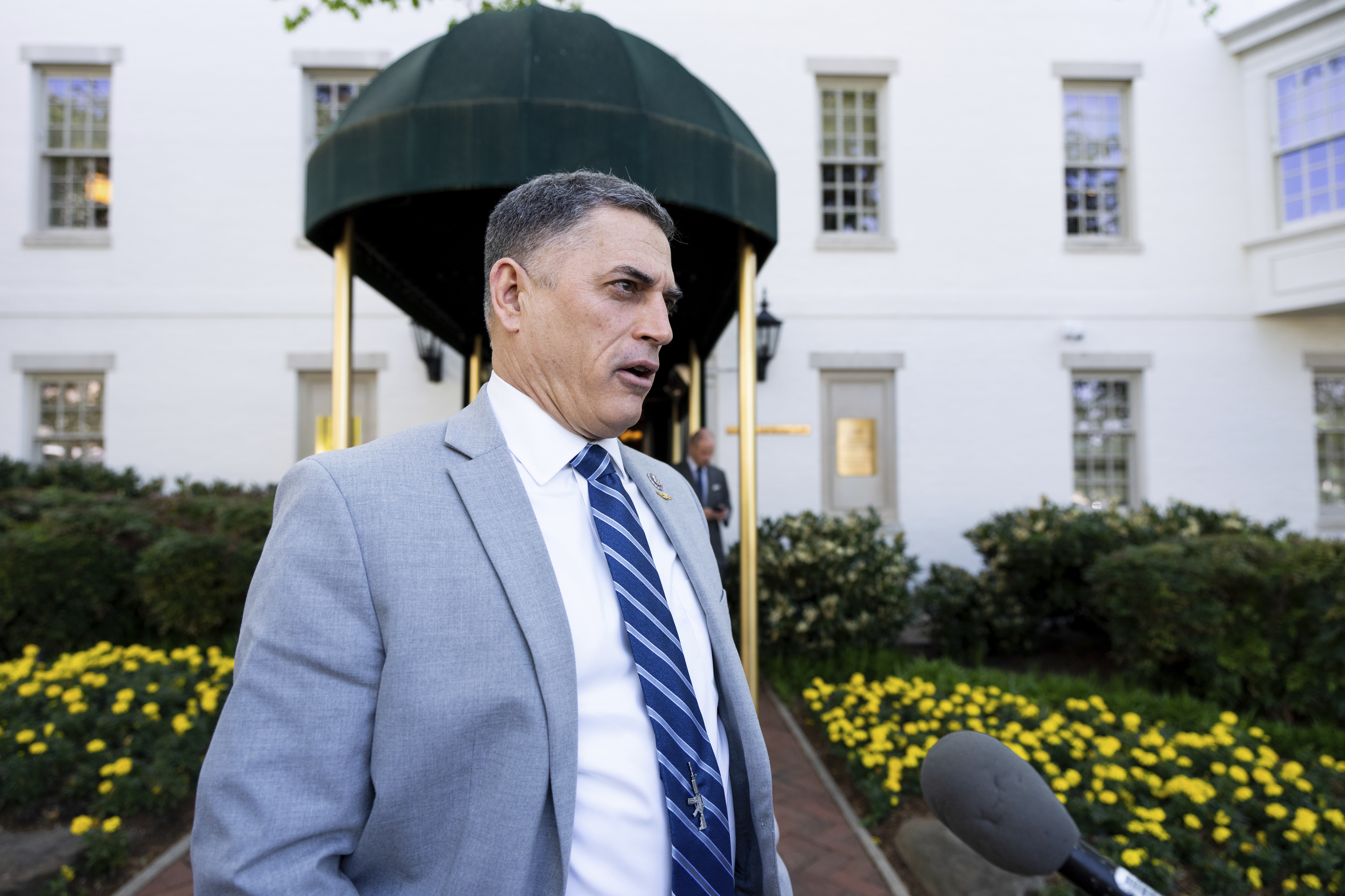 Rep. Andrew Clyde, R-Ga., seen here leaving the Capitol Hill Club in Washington last month, has staked out hard positions on who — or what — deserves to be honored by Congress, often voting against his own party’s position. (Bill Clark/CQ Roll Call via AP Images)