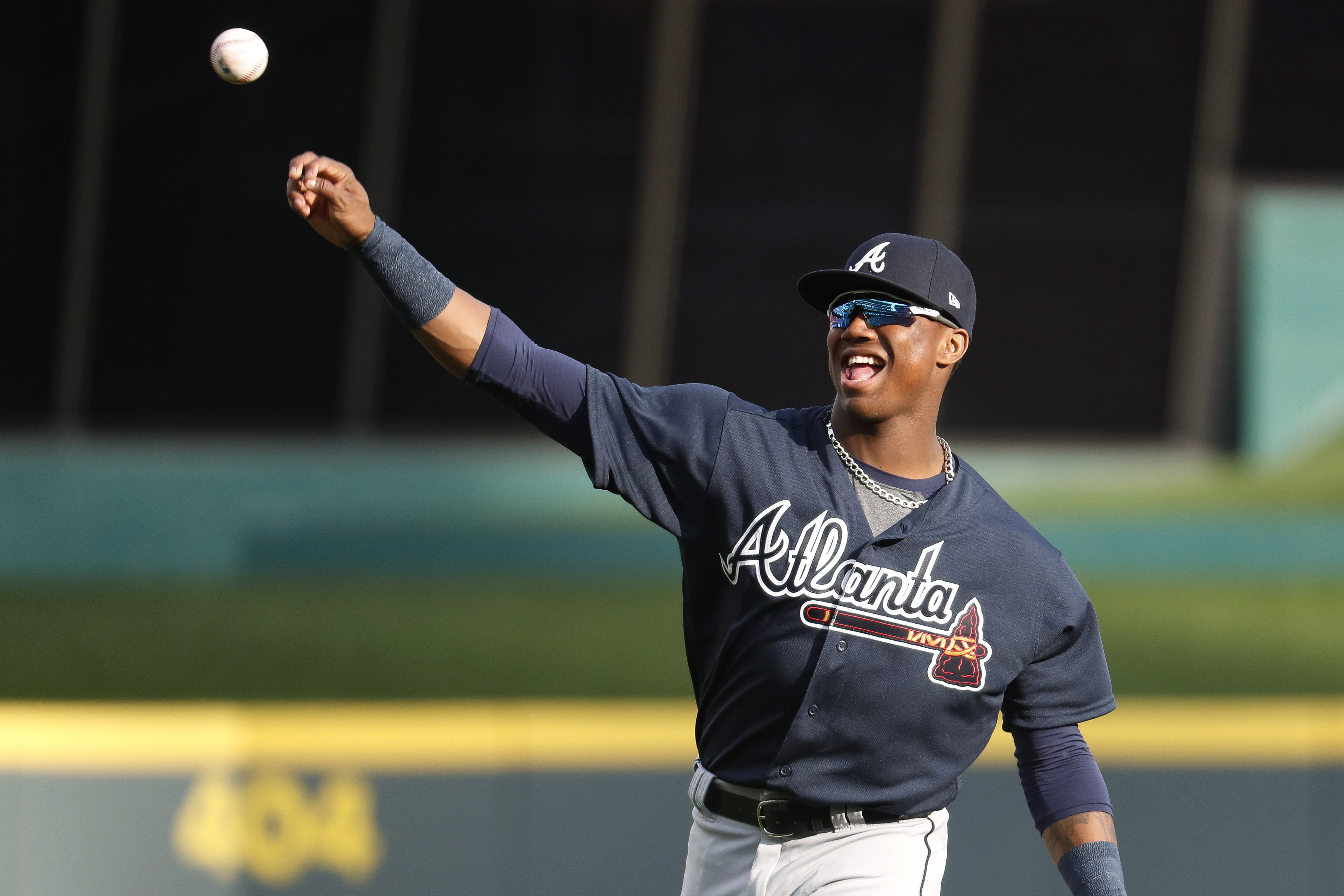 Ronald Acuna Jr. Atlanta Braves Majestic Double Play Cap Logo Name