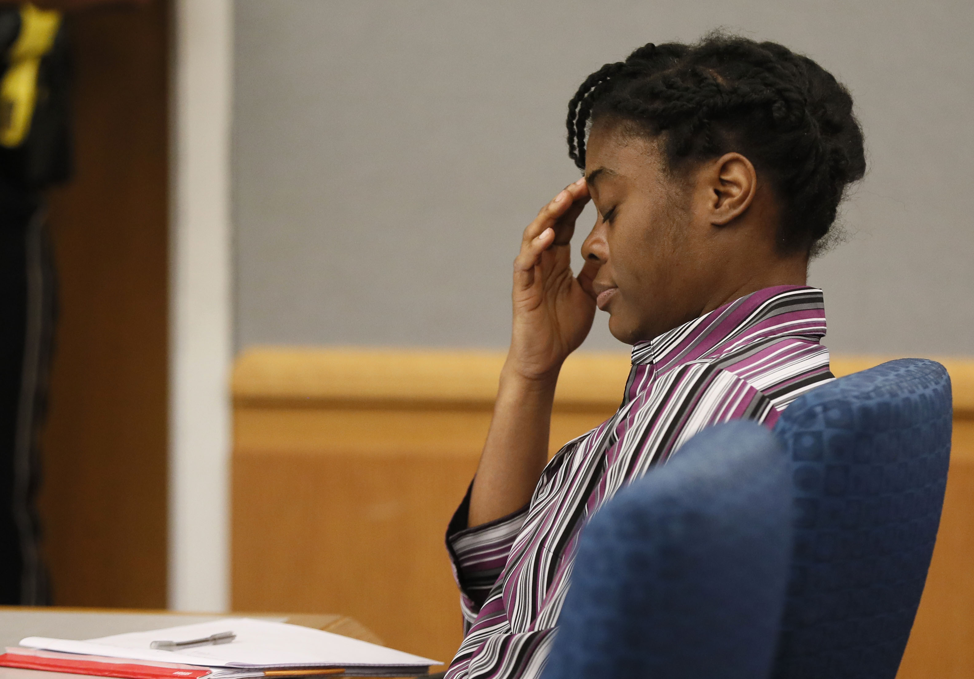 April 25, 2019 - Lawrenceville - The prosecution continued for the second day in the Tiffany Moss death penalty trial with the testimony of Eman Moss. Moss, who is representing herself, again declined to ask questions of the prosecution witnesses. Bob Andres / bandres@ajc.com