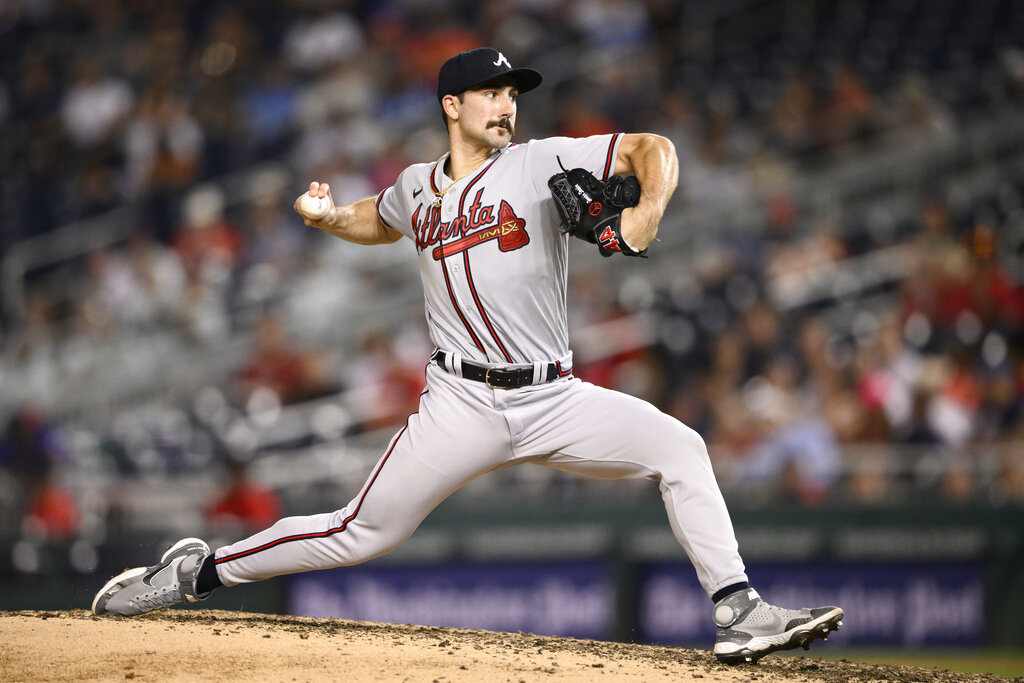 Spencer Strider of the Atlanta Braves looks on during the fourth News  Photo - Getty Images