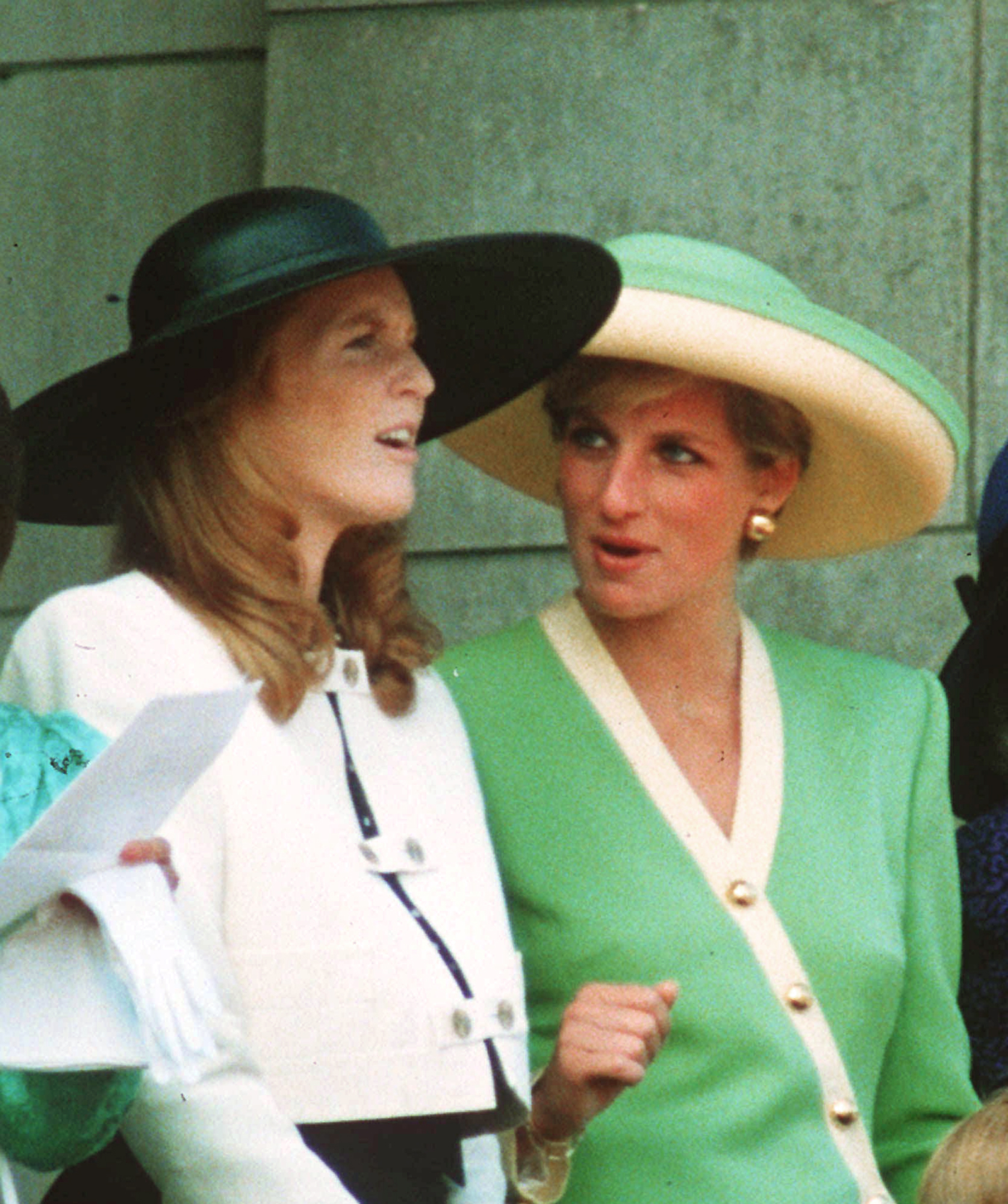 FILE--Princess Diana, right, and the Duchess of York attend an event honoring the 50th anniversary of the Battle of Britain at Britain's Buckingham Palace in this Sept. 15, 1990 file photo. (AP Photo/file/Gil Allen)