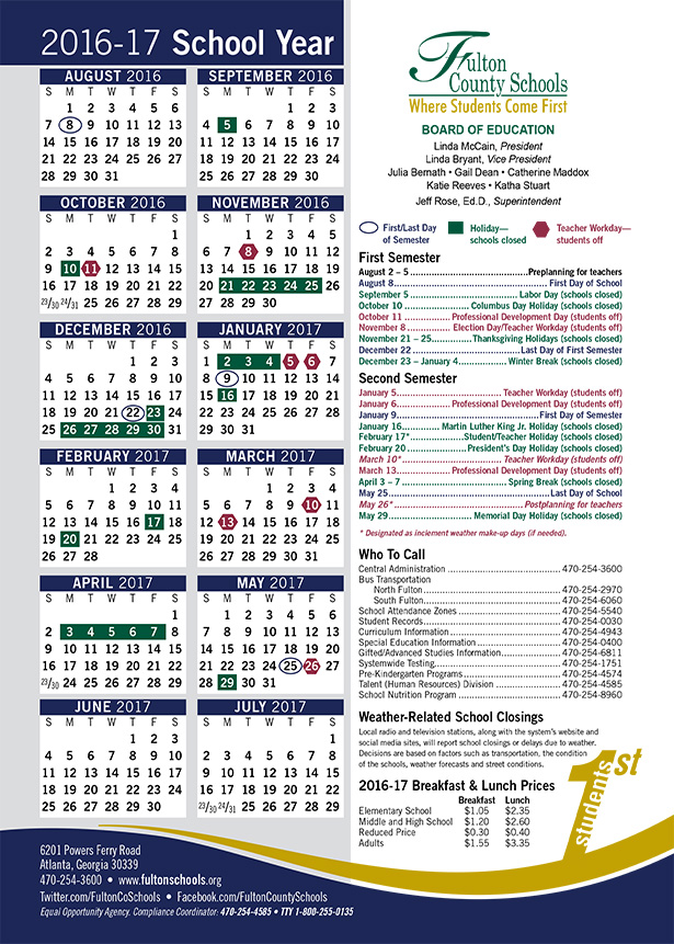 Fulton County 2022 Calendar Fulton County School System's 2016-17 Calendar