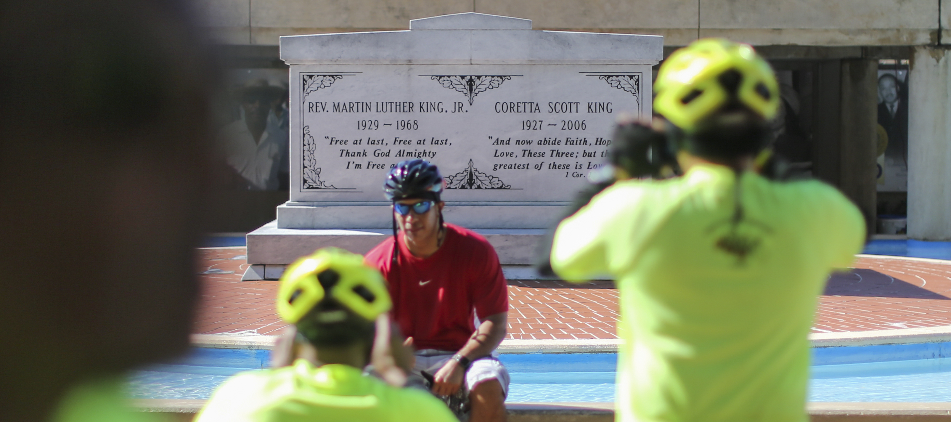Riders with G.P.S. (Group Pedaling and Siteseeing) from Lithonia joined visitors and guests at the The King Center) on Auburn Avenue in Atlanta. JOHN SPINK /JSPINK@AJC.COM
