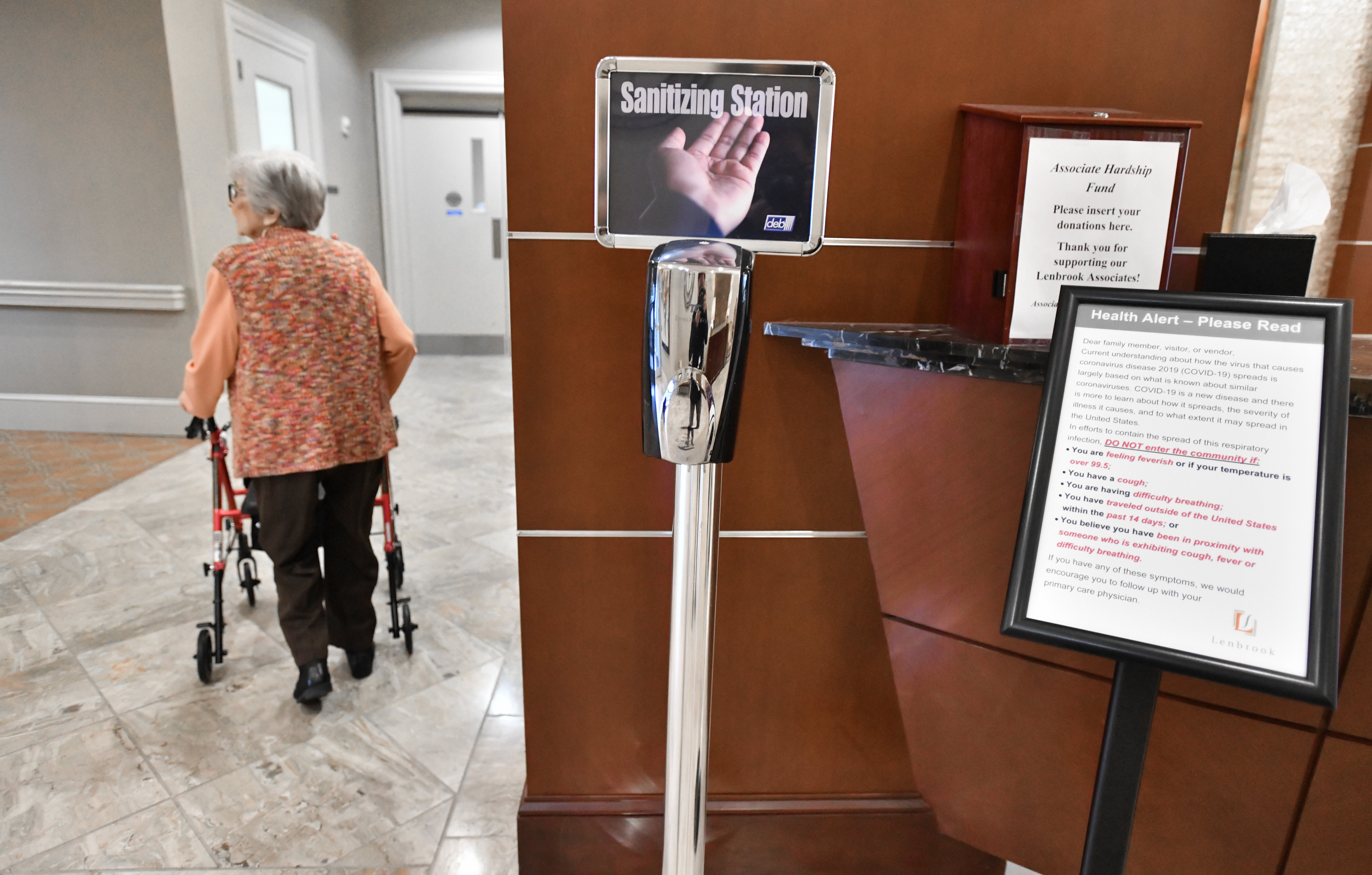 March 5, 2020 Atlanta - One of sanitation stations at Lenbrook, a senior living facility in Buckhead, on Thursday, March 5, 2020. A deadly coronavirus outbreak in a Seattle-area long-term care facility has raised concerns that one can happen in Georgia. The conditions in these care homes are ideal for the spread of the virus. Their frail, typically elderly patients are more vulnerable to infections and more likely to die from them. (Hyosub Shin / Hyosub.Shin@ajc.com)