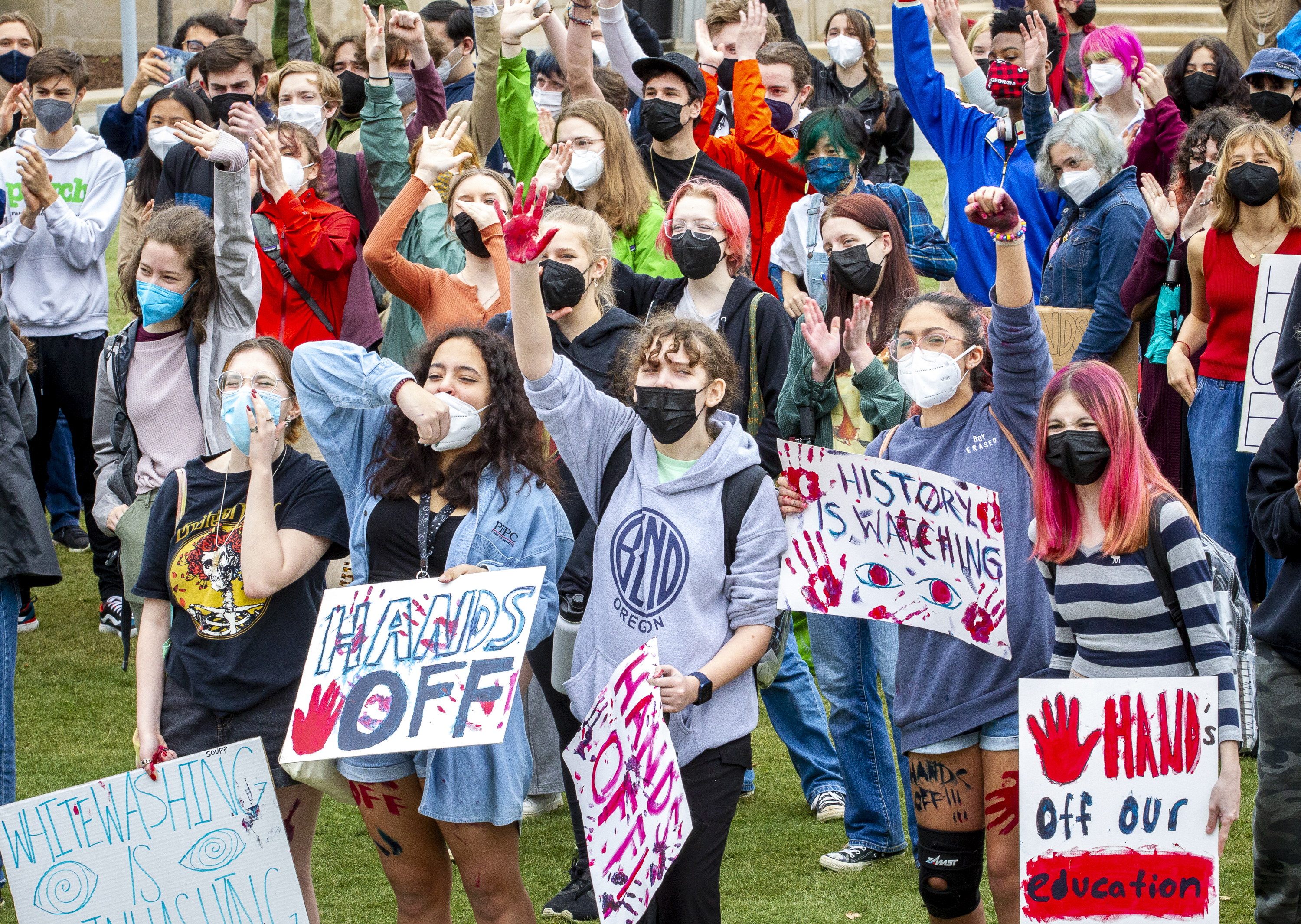 Atlanta high school students gather outside the Georgia Capitol on Friday, Feb. 25, 2022, to protest legislation that would control classroom discussions about race. STEVE SCHAEFER FOR THE ATLANTA JOURNAL-CONSTITUTION