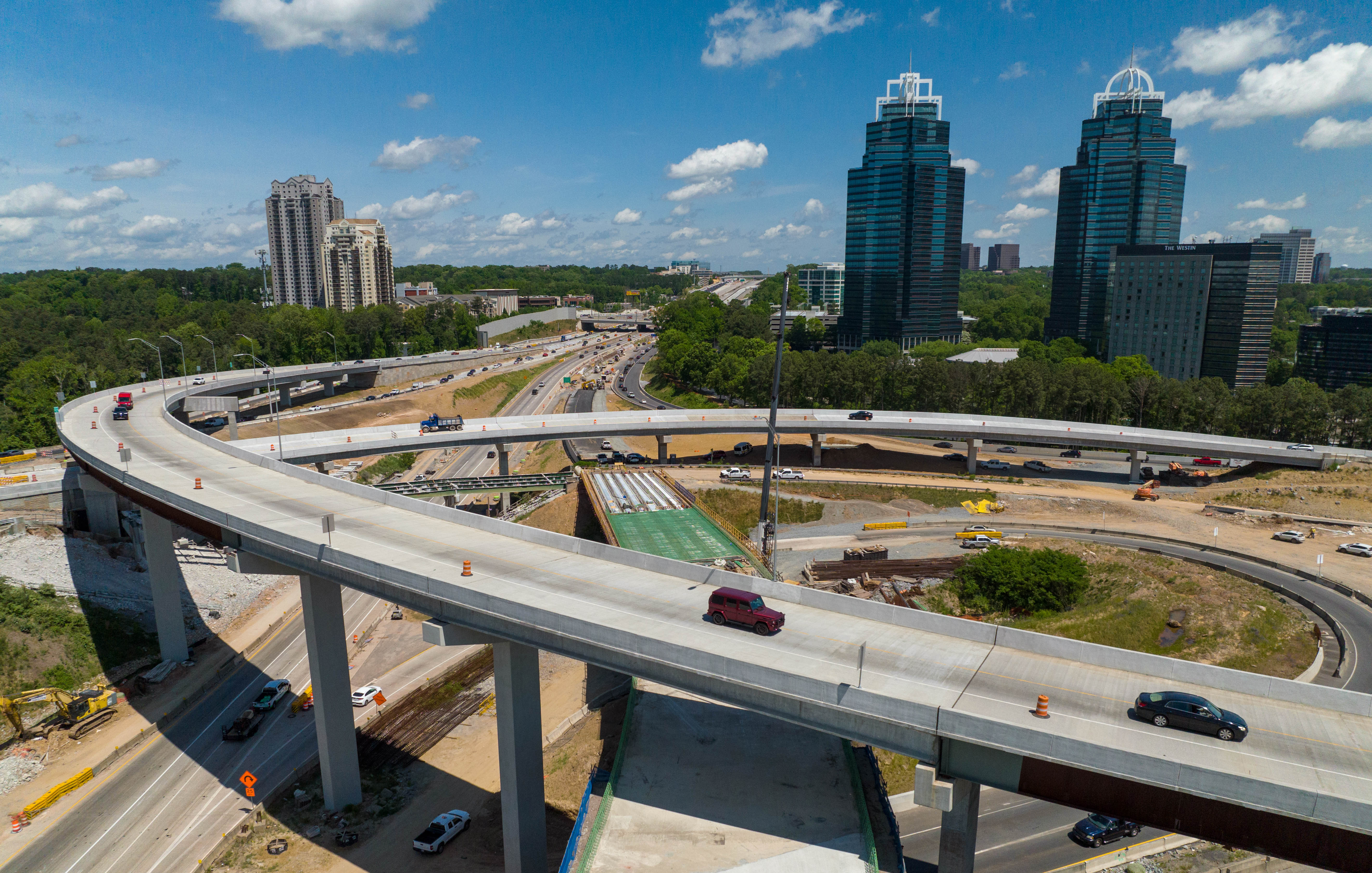 May 3 2022 Sandy Springs - Aerial photo shows construction site of I-285 interchange at Ga. 400 in Sandy Springs on Tuesday, May 3, 2022. (Hyosub Shin / Hyosub.Shin@ajc.com)