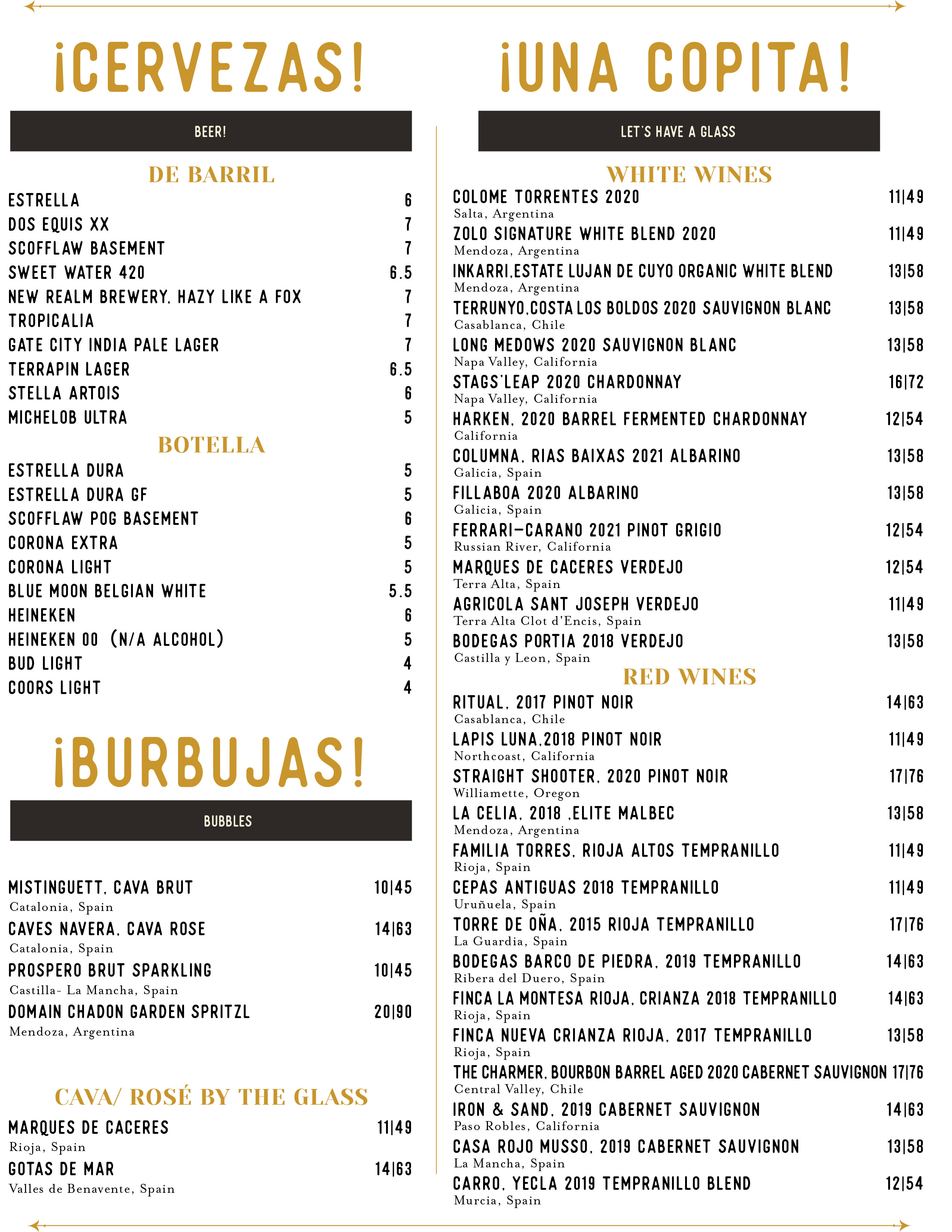 Fogon & Lions menu