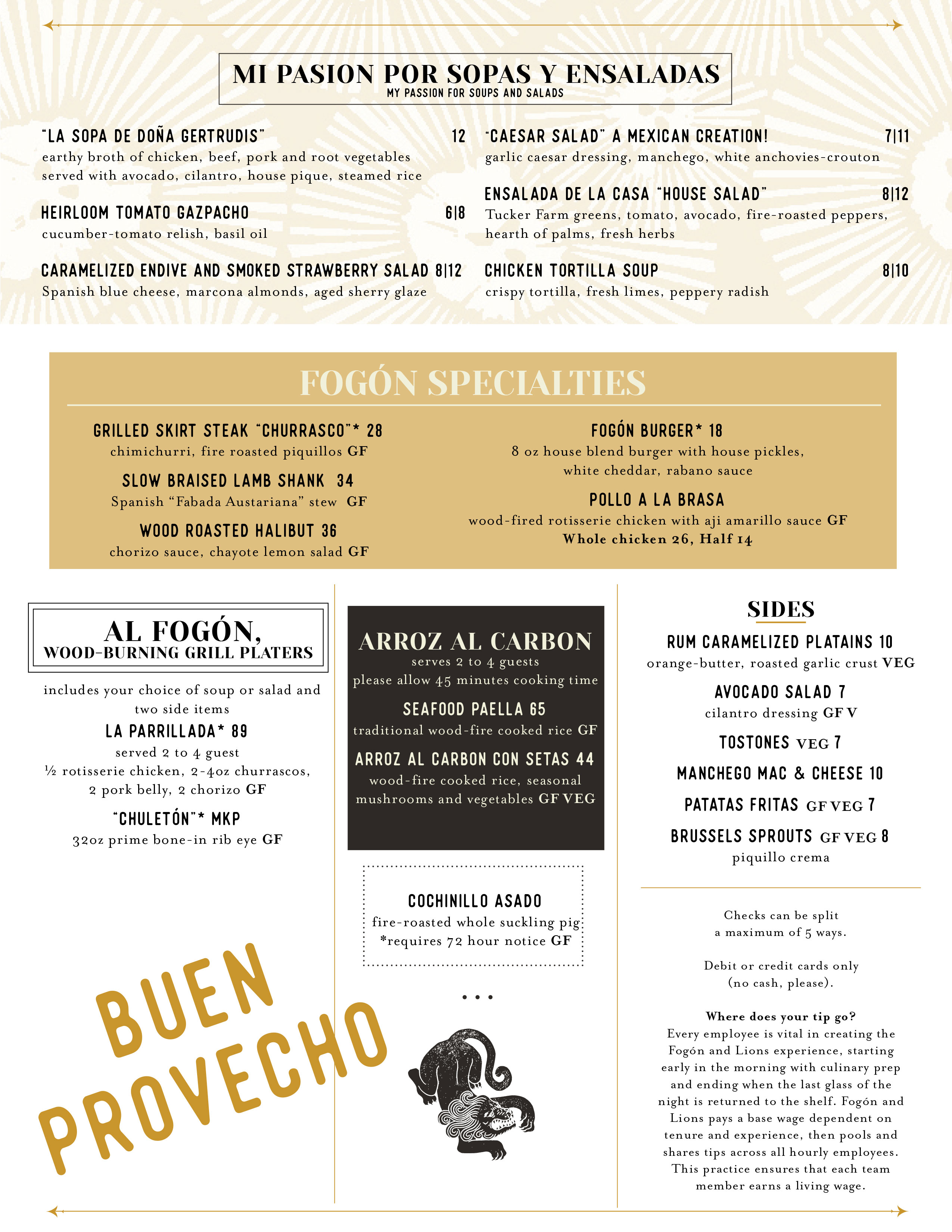 Fogon & Lions menu