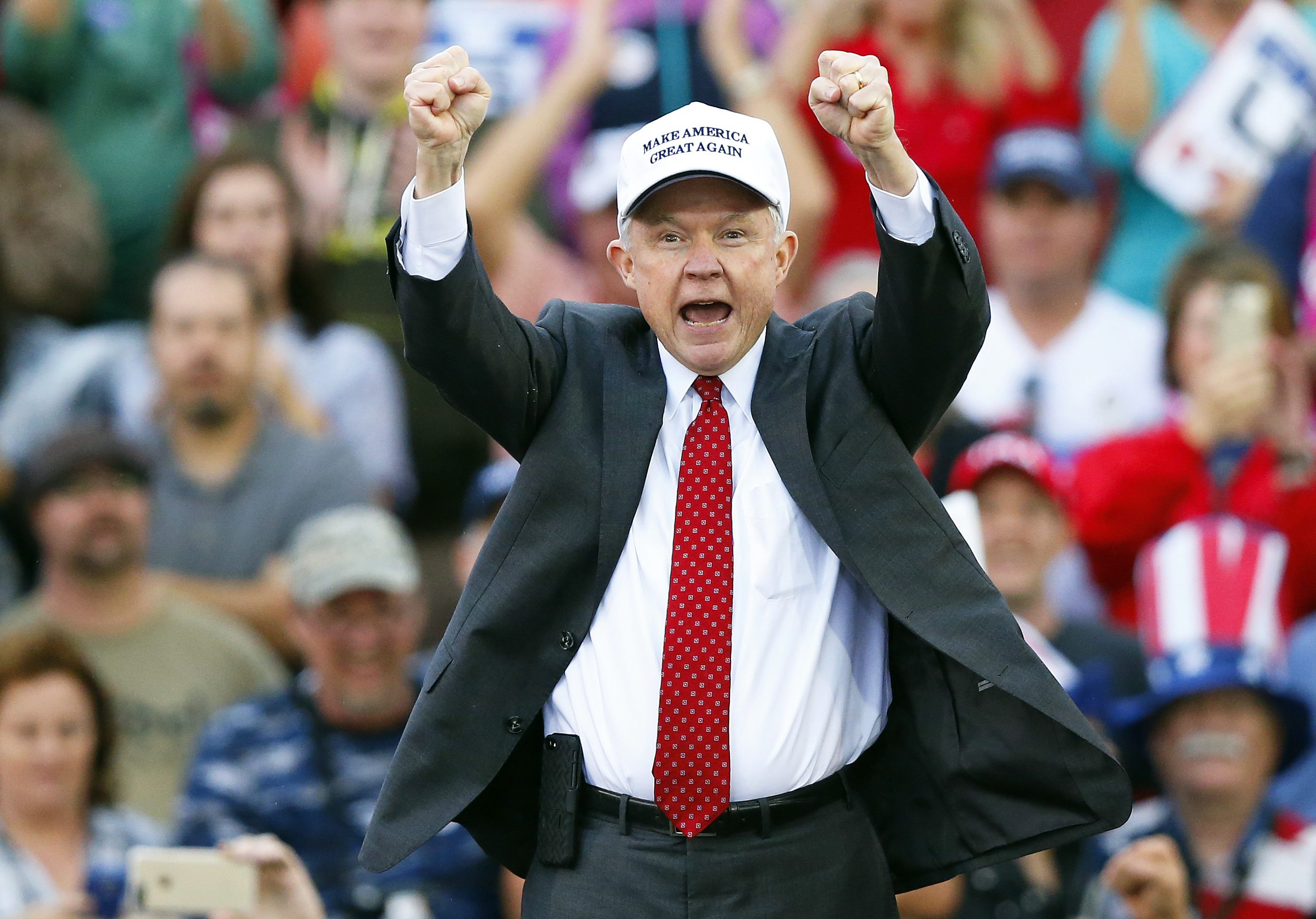 On Facebook, Donald V. Watkins vouched for the character of Alabama U.S. Sen. Jeff Sessions, seen here at a victory rally for Donald Trump in December. Sessions is Trump's nominee for attorney general. ASSOCIATED PRESS
