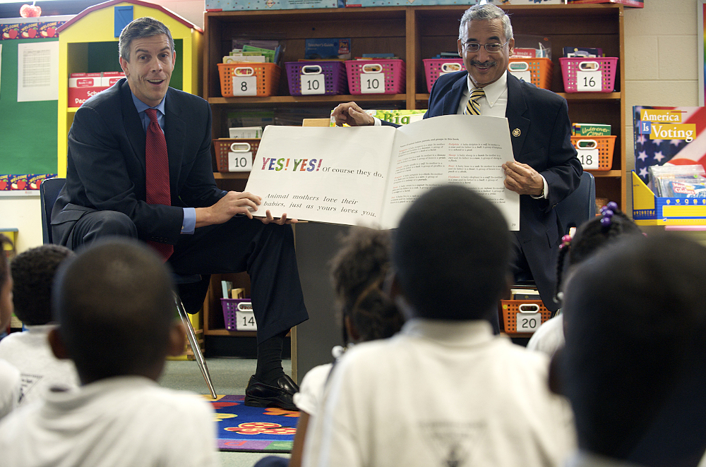 Bobby Scott, chairman of the House Education and Labor Committee, visits a Virginia elementary school in 2009 with Arne Duncan, secretary of education under President Obama.
