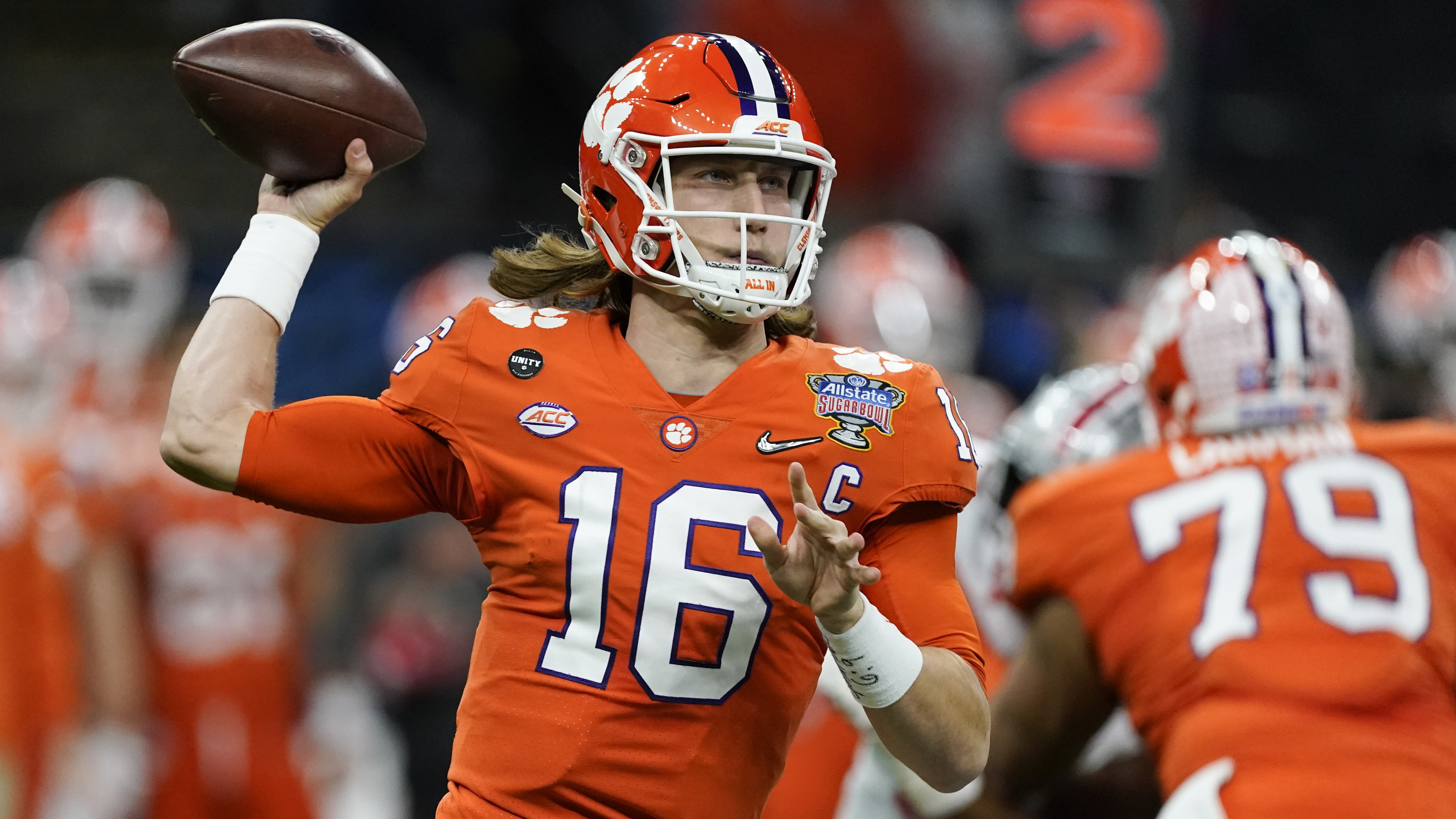 Clemson quarterback Trevor Lawrence passes against Ohio State during the first half of the Sugar Bowl Friday, Jan. 1, 2021, in New Orleans. (John Bazemore/AP)