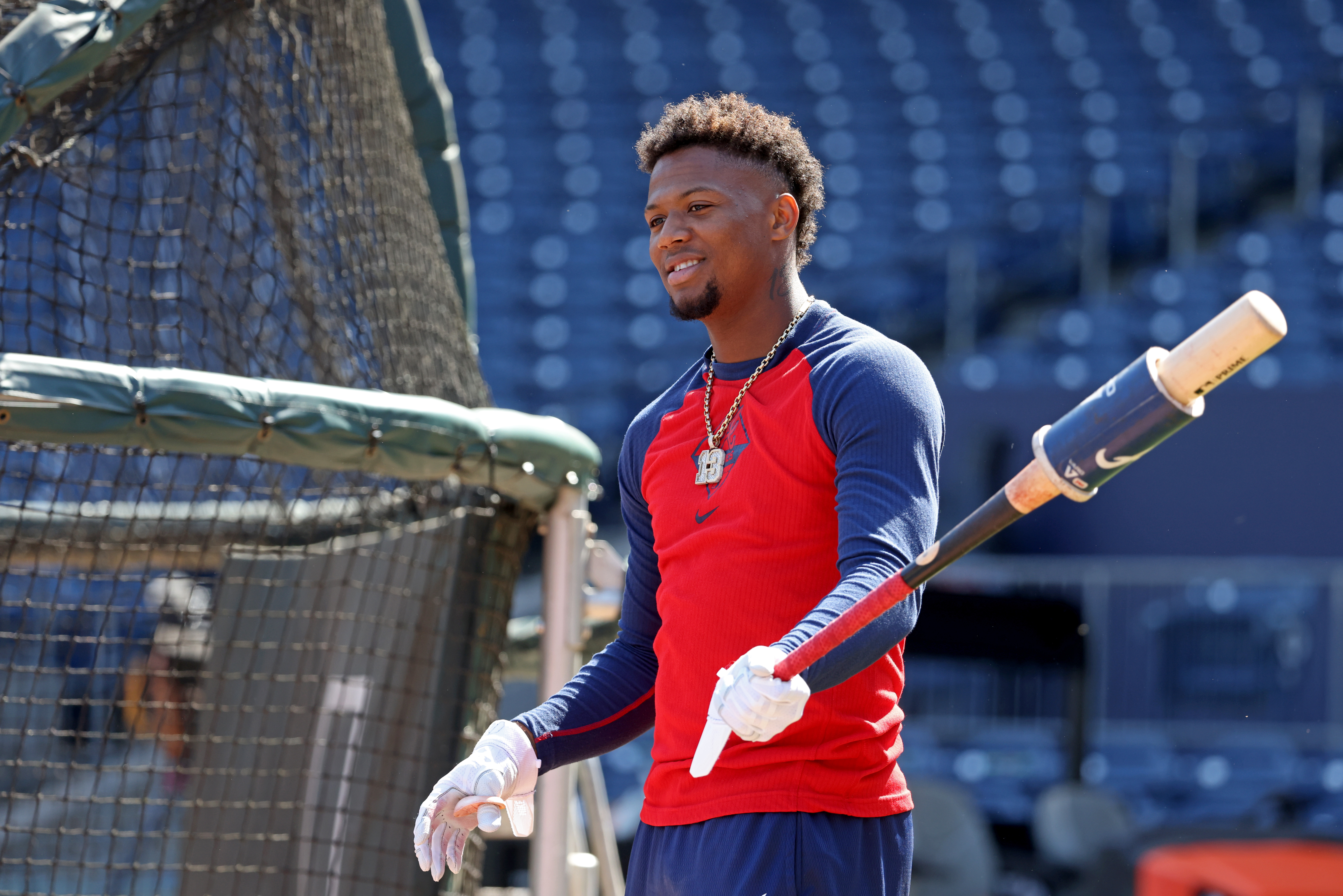 LAWRENCEVILLE, GA - APRIL 27: Atlanta Braves right fielder Ronald Acuna,  Jr. makes a rehab start for the Gwinnett Stripers as they play the Norfolk  Tides on April 27, 2022 at Coolray