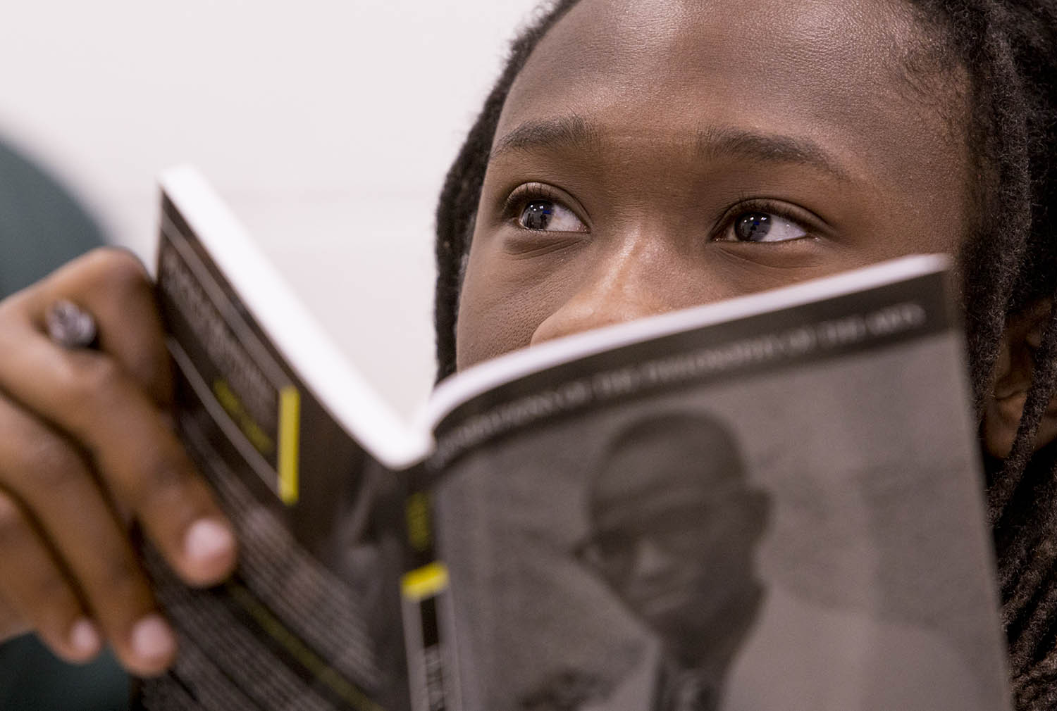 Gabriel Harold, 18, an electrical engineering major from Alexandria, Virginia, listens to his professor, Dr. Illya Davis, during an honors class of Intro to African-American Studies at Morehouse College in Atlanta on Wednesday, Nov. 15, 2017. (CASEY SYKES / CASEY.SYKES@AJC.COM)