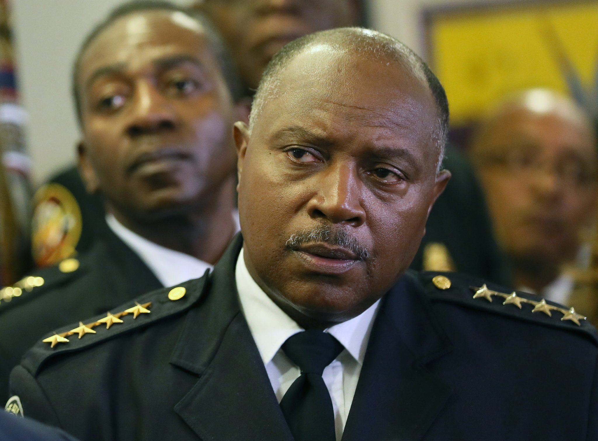 July 18, 2016 - Atlanta - Police Chief George Turner answers questions at a press briefing after he met with Black Lives matters protesters on Monday at City Hall. The discussion followed Reed’s interaction with protesters on the streets of the city last week.