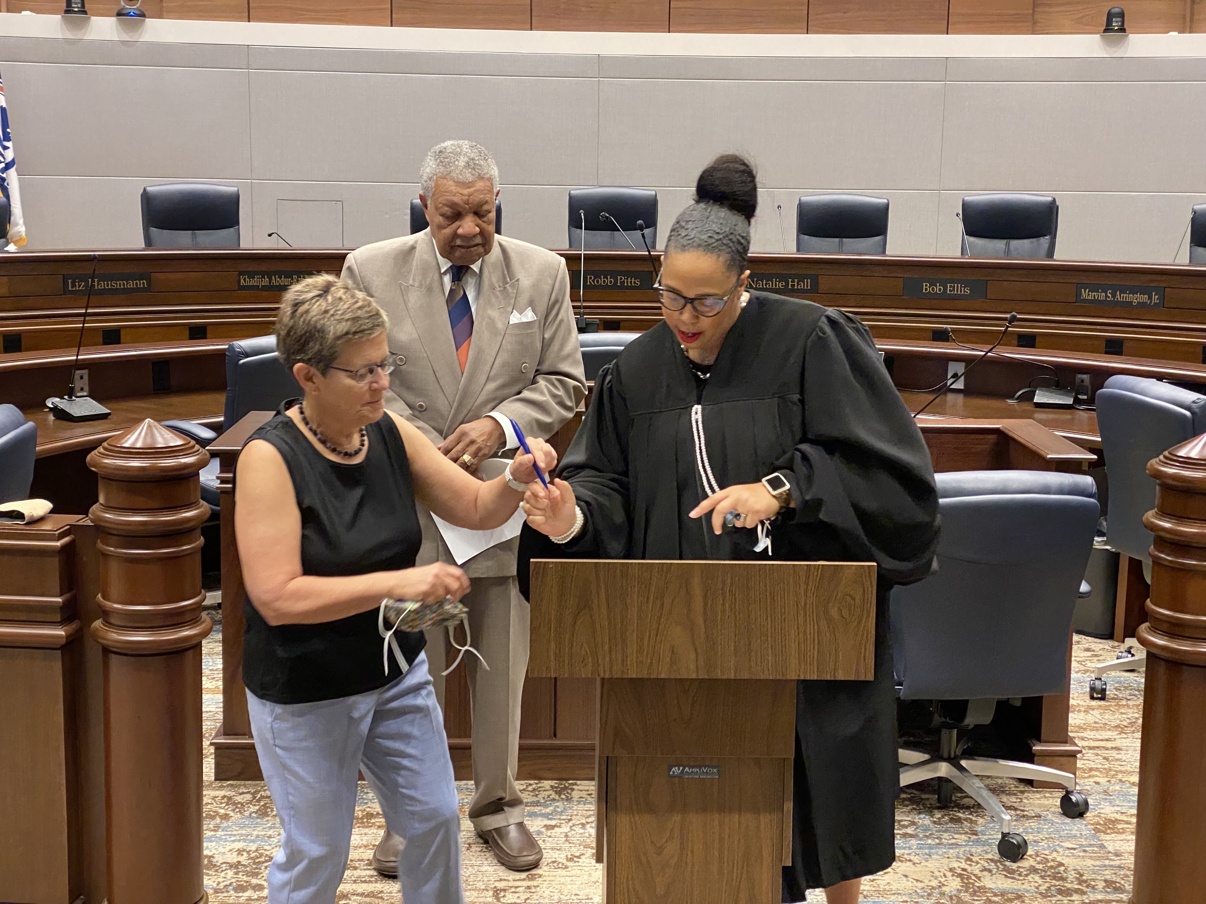 Cathy Woolard, former Atlanta City Council president, was sworn in Wednesday, Sept. 29, 2021 as chair of Fulton County’s board of registration and elections. (Ben Brasch/AJC)