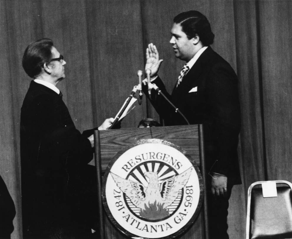 Maynard Jackson takes the oath of office on Jan. 7, 1974. AJC archives photo/Charles Pugh