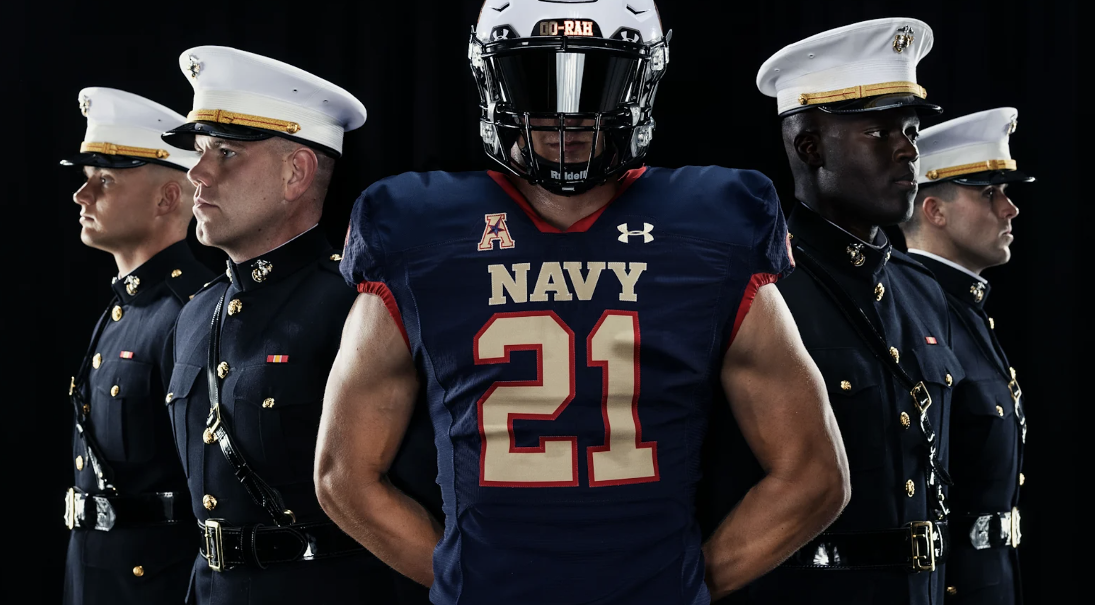 Naval introduces Marine Corps blues football uniform