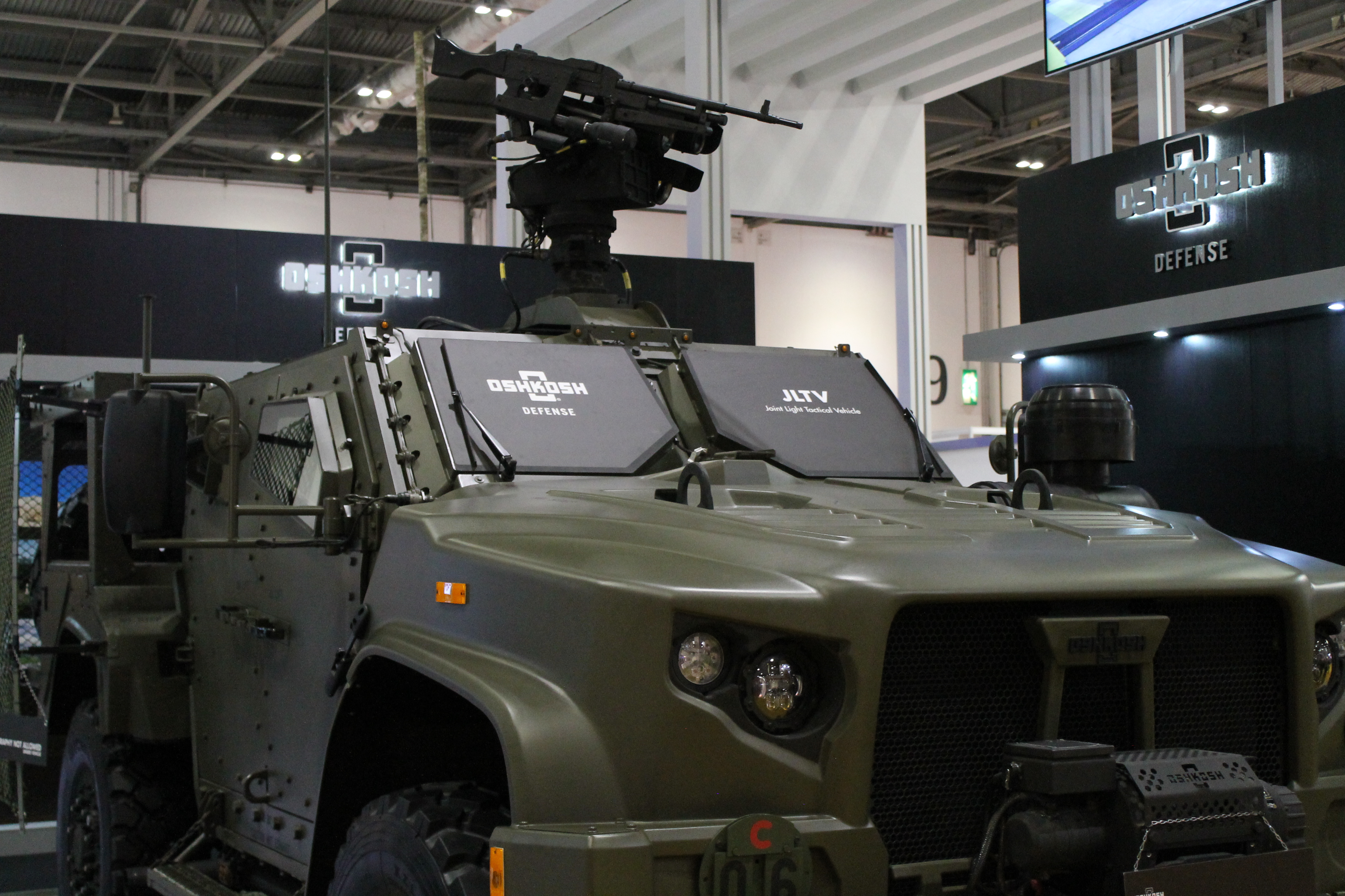 Oshkosh Defense fits remote weapon station anti RPG armor on JTLV