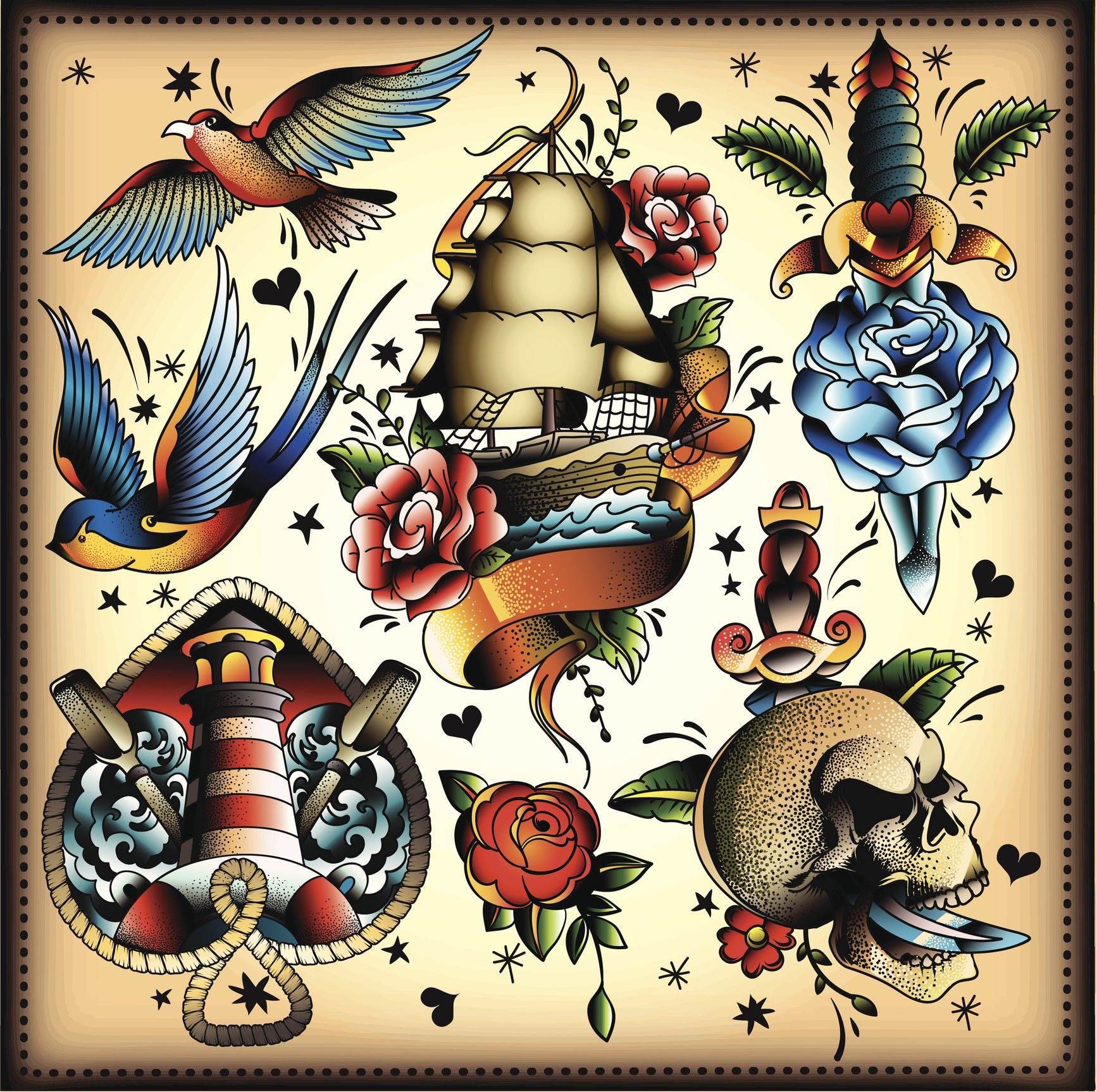 Sailor Jerry Vintage Tattoo Print Art Canvas Poster For Living Room Decor  Home Wall Picture - AliExpress