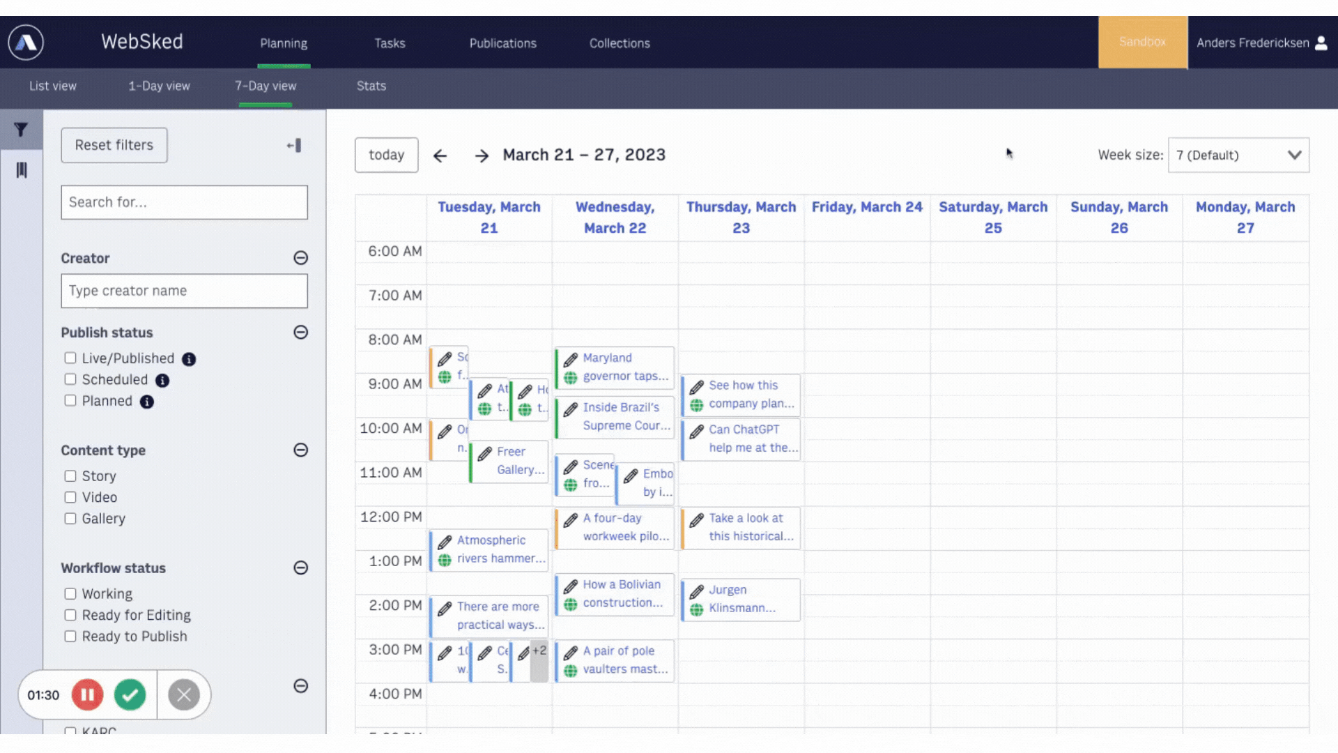 Get one centralized, chronological view of your content with Arc XP WebSked